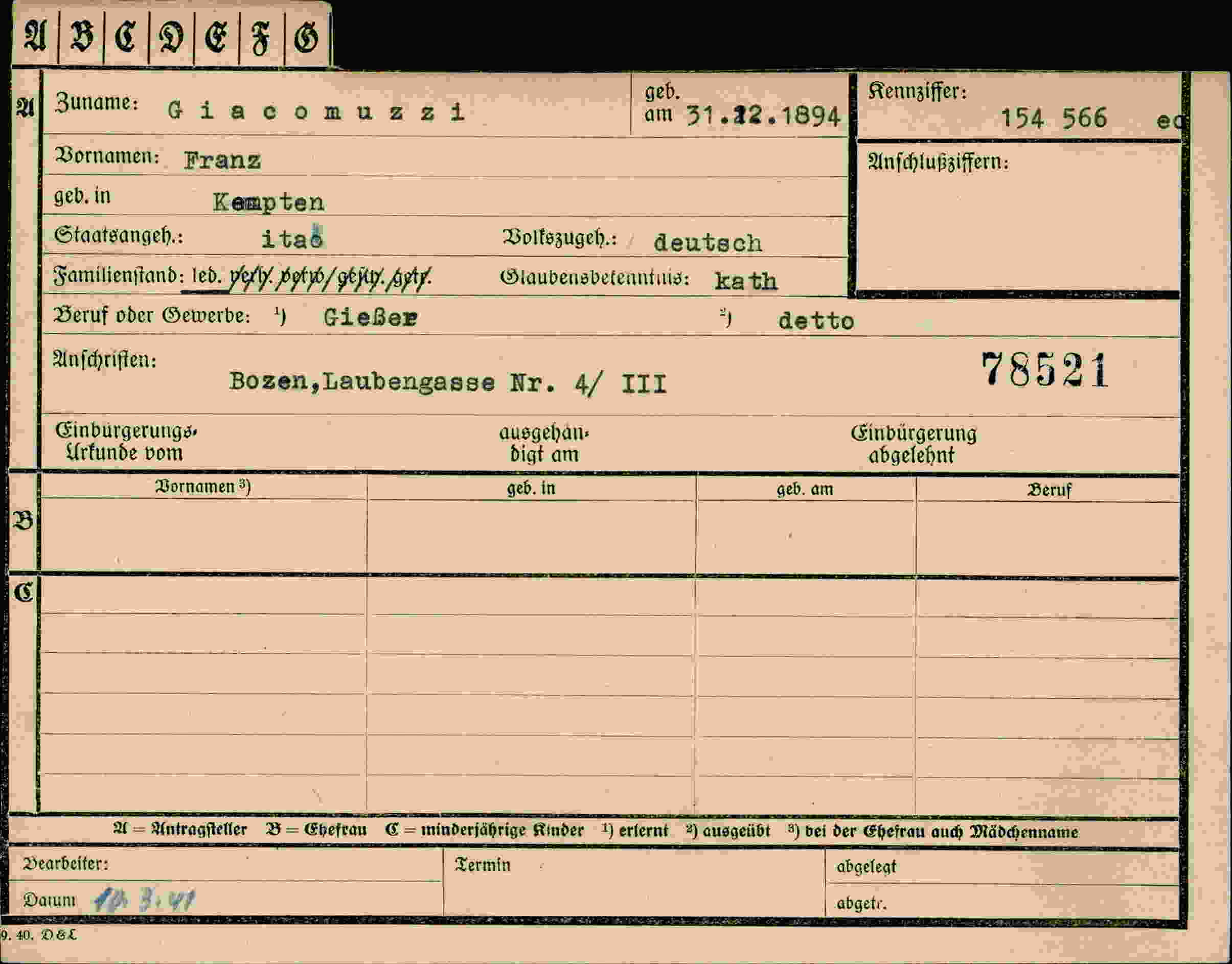 Dokument für Franz Giacomuzi