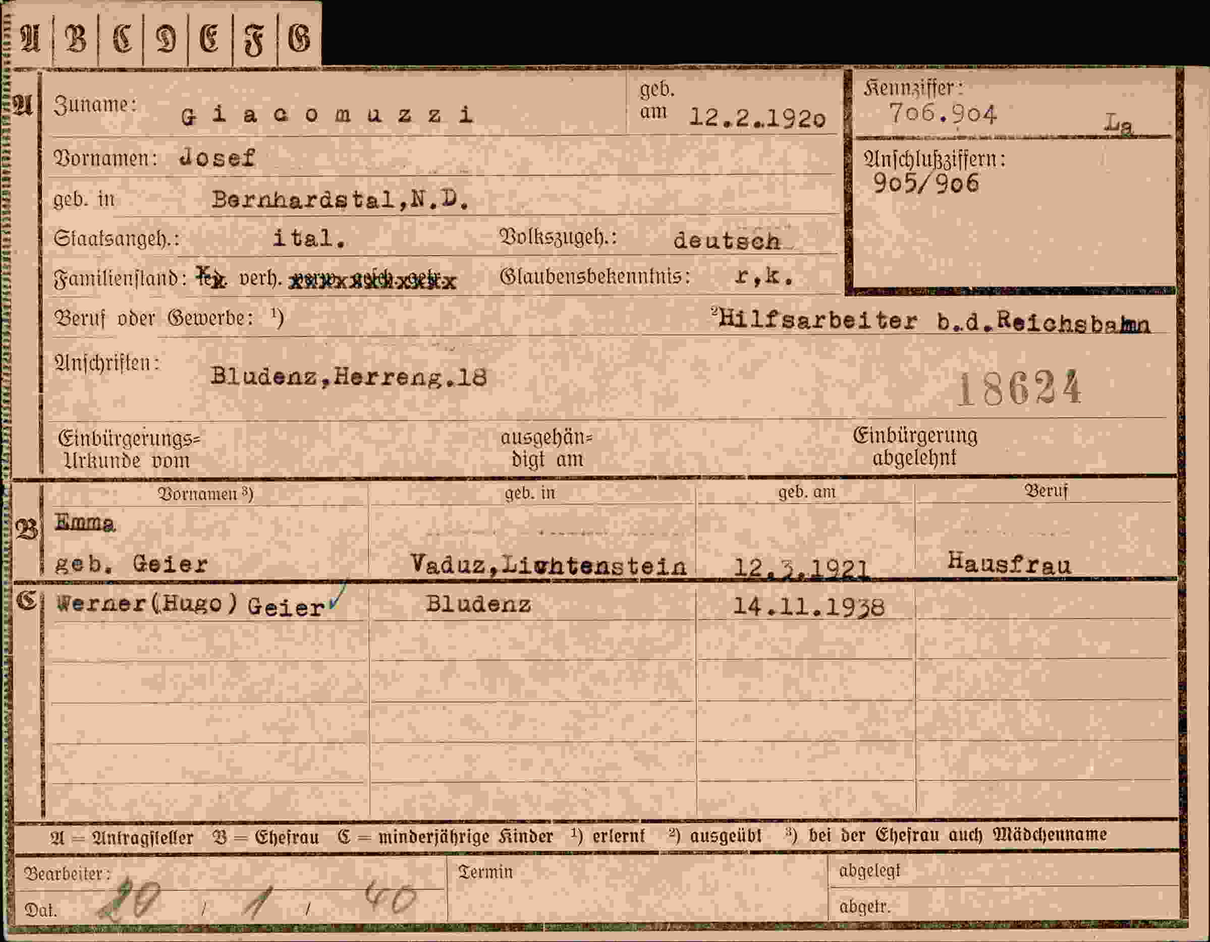 Dokument für Josef Giacomuzzi
