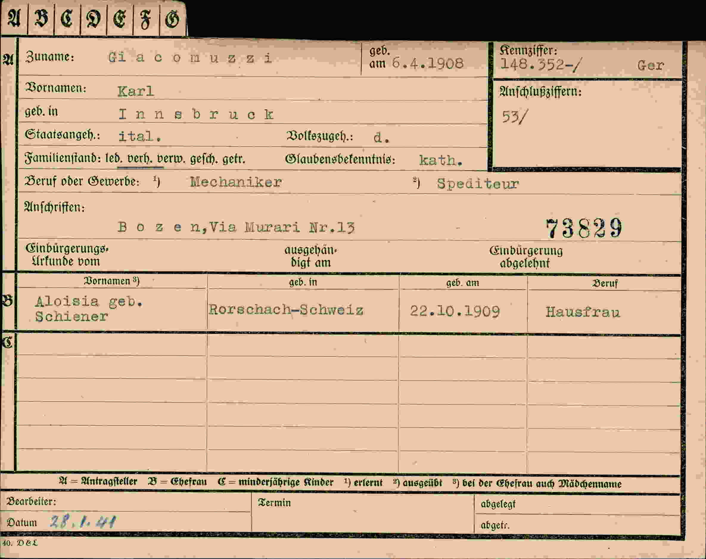 Dokument für Karl Giacomuzzi