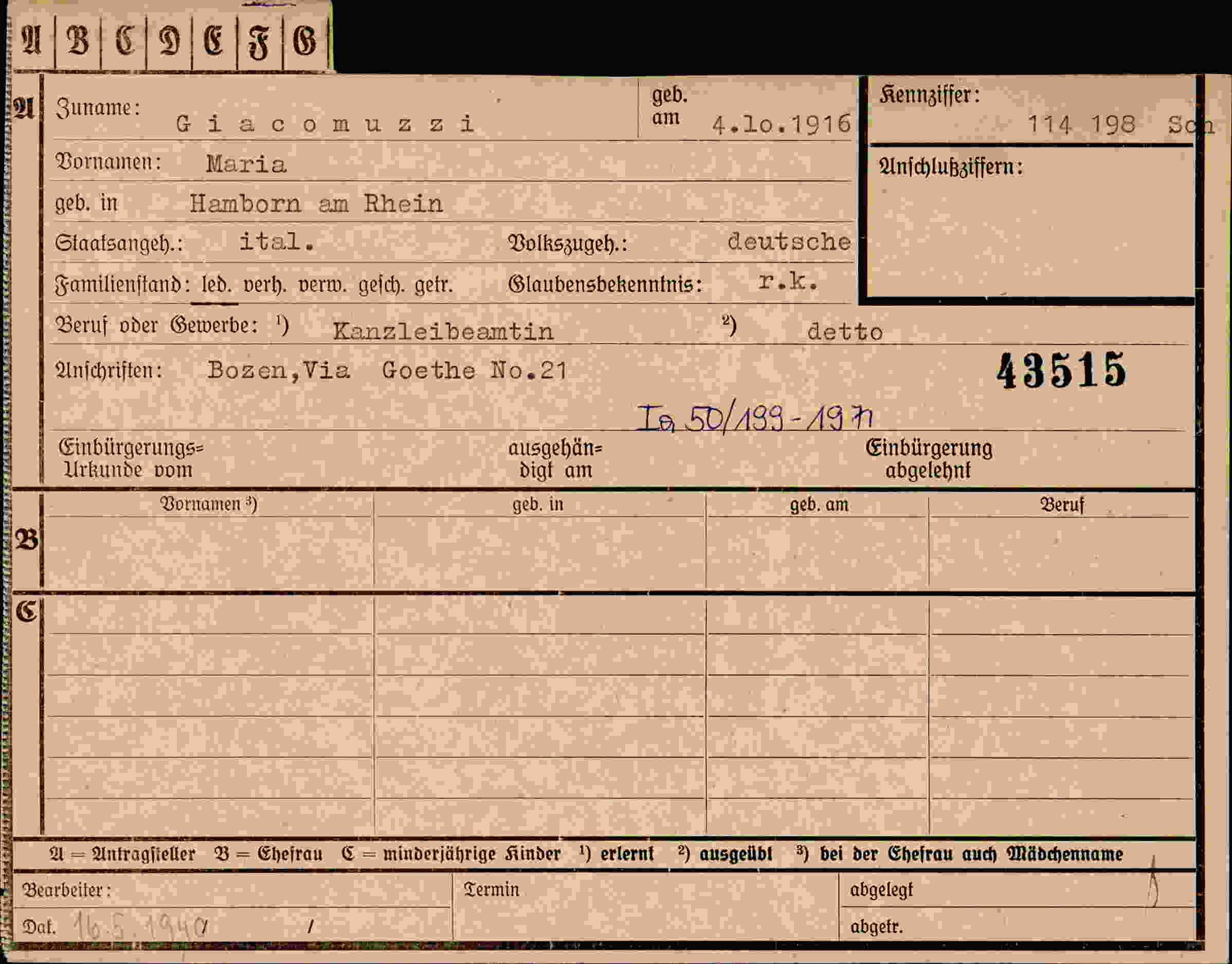 Dokument für Maria Giacomuzzi