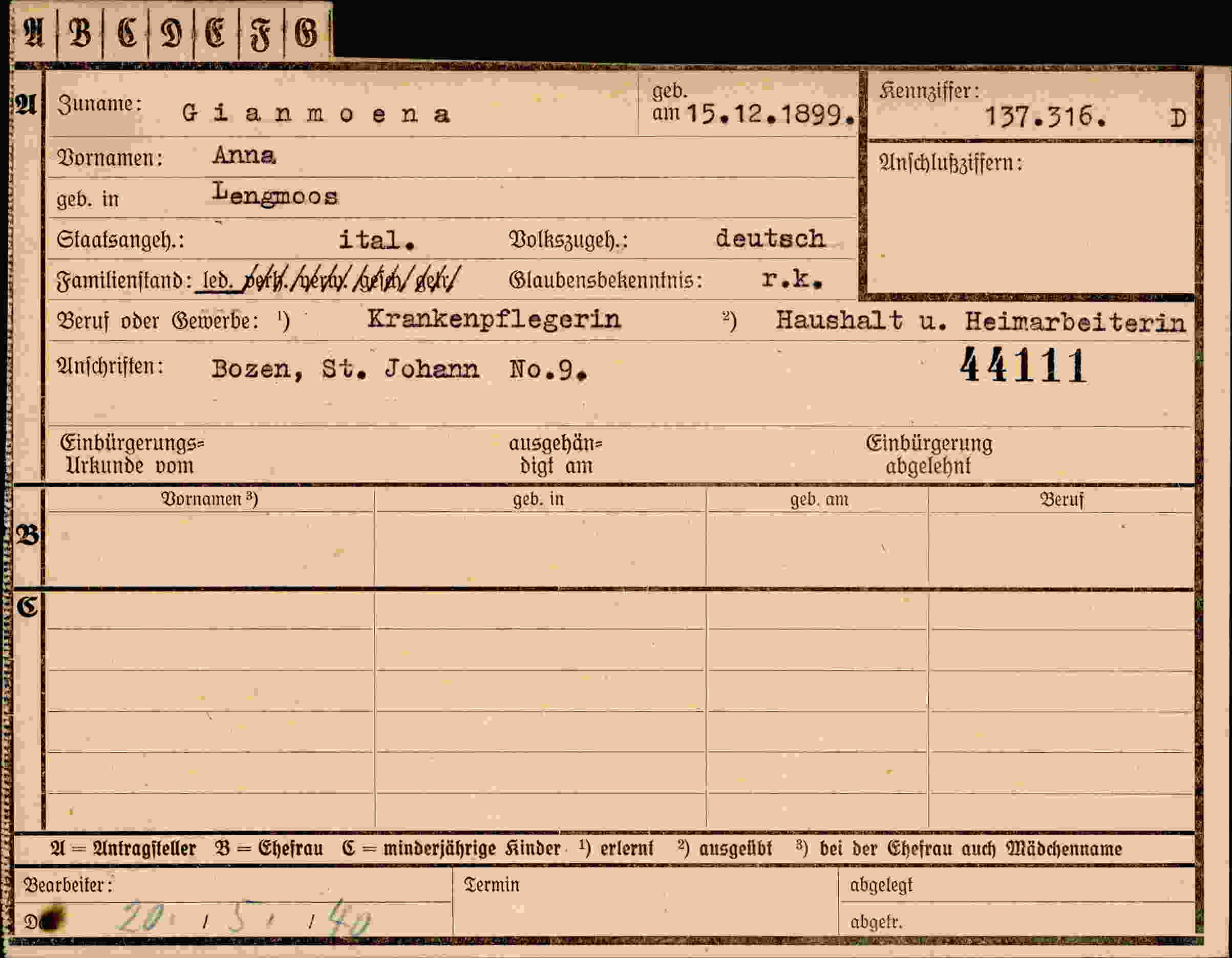 Dokument für Anna Gianmoena