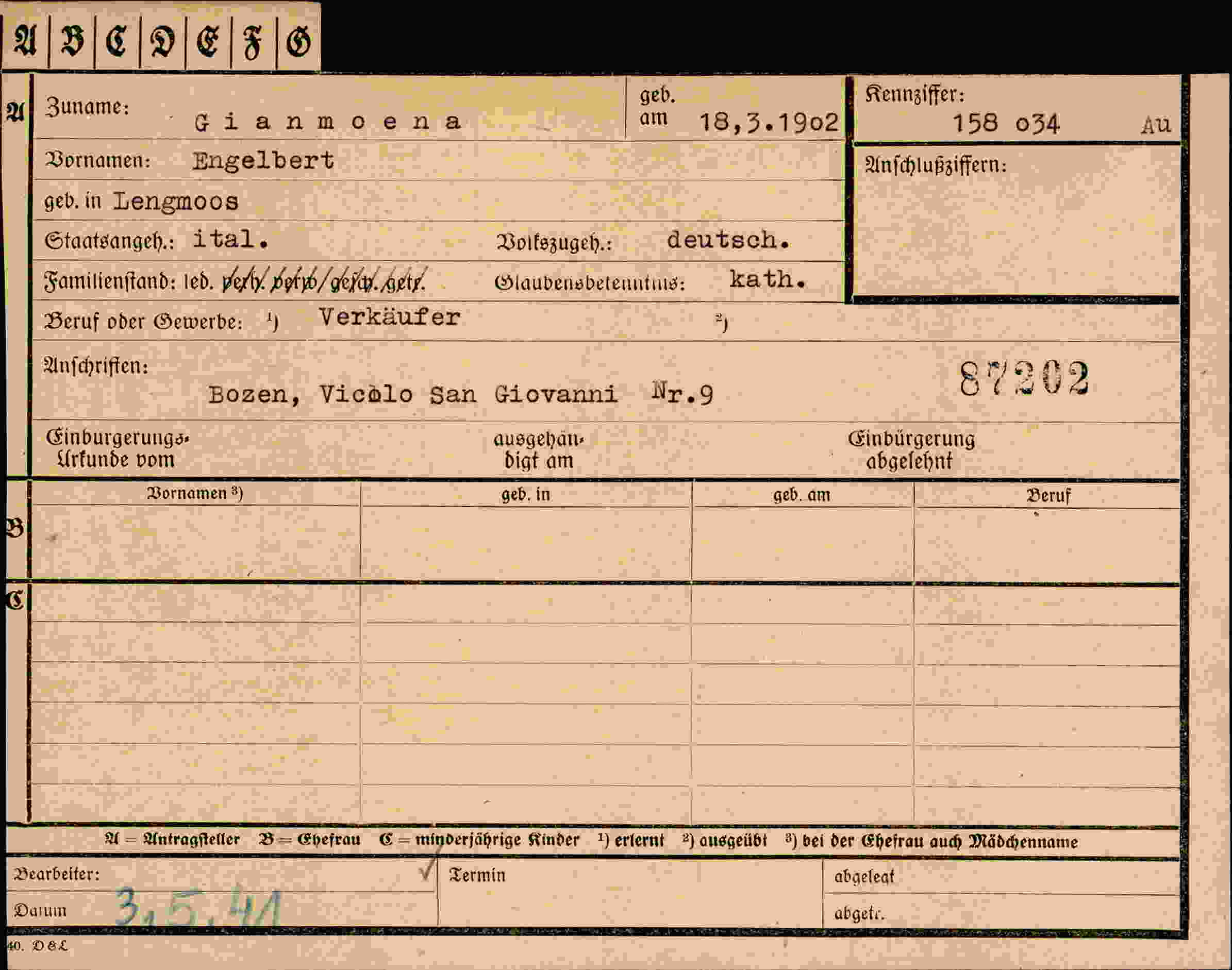 Vorderseite des Dokuments