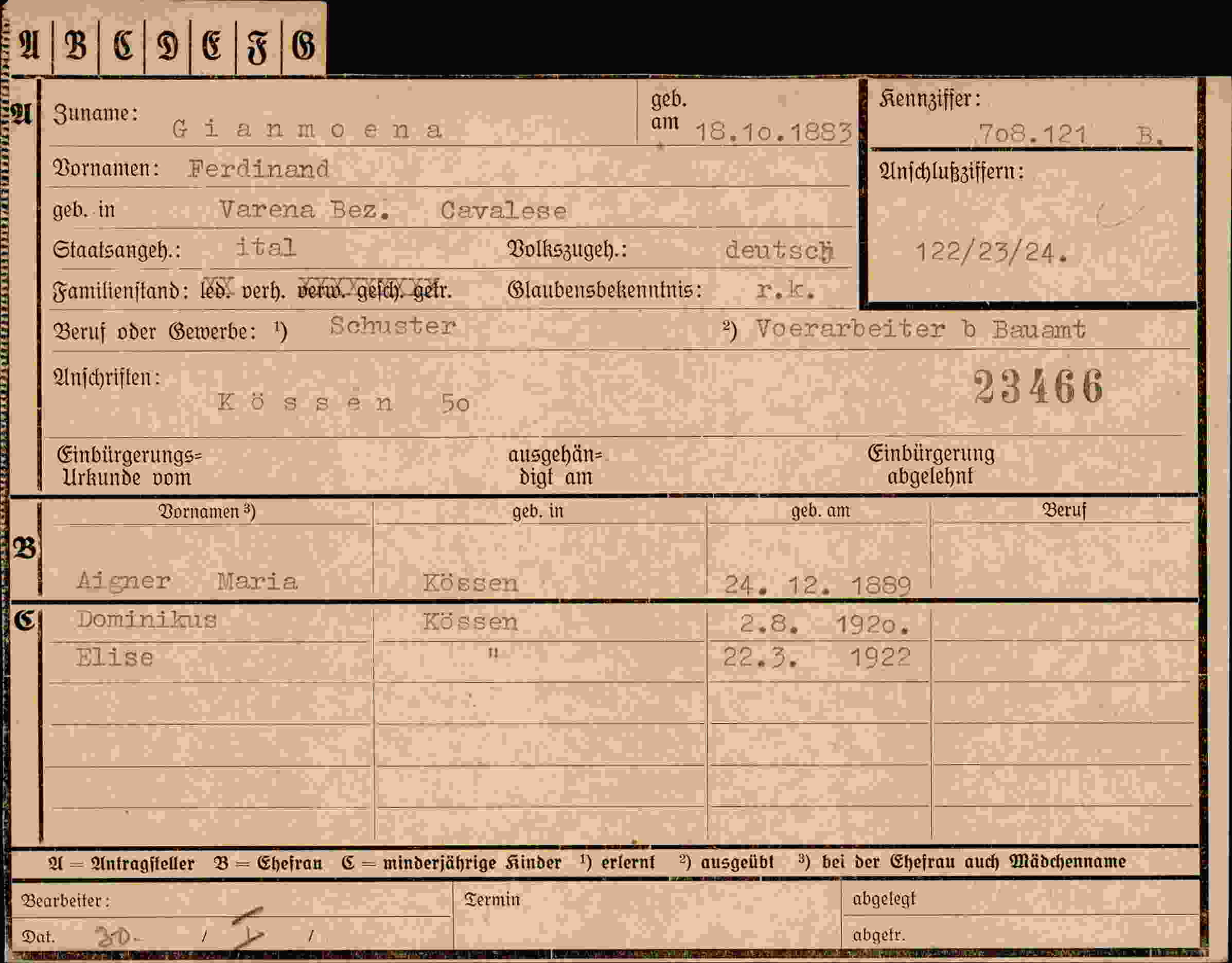 Dokument für Ferdinand Gianmoena