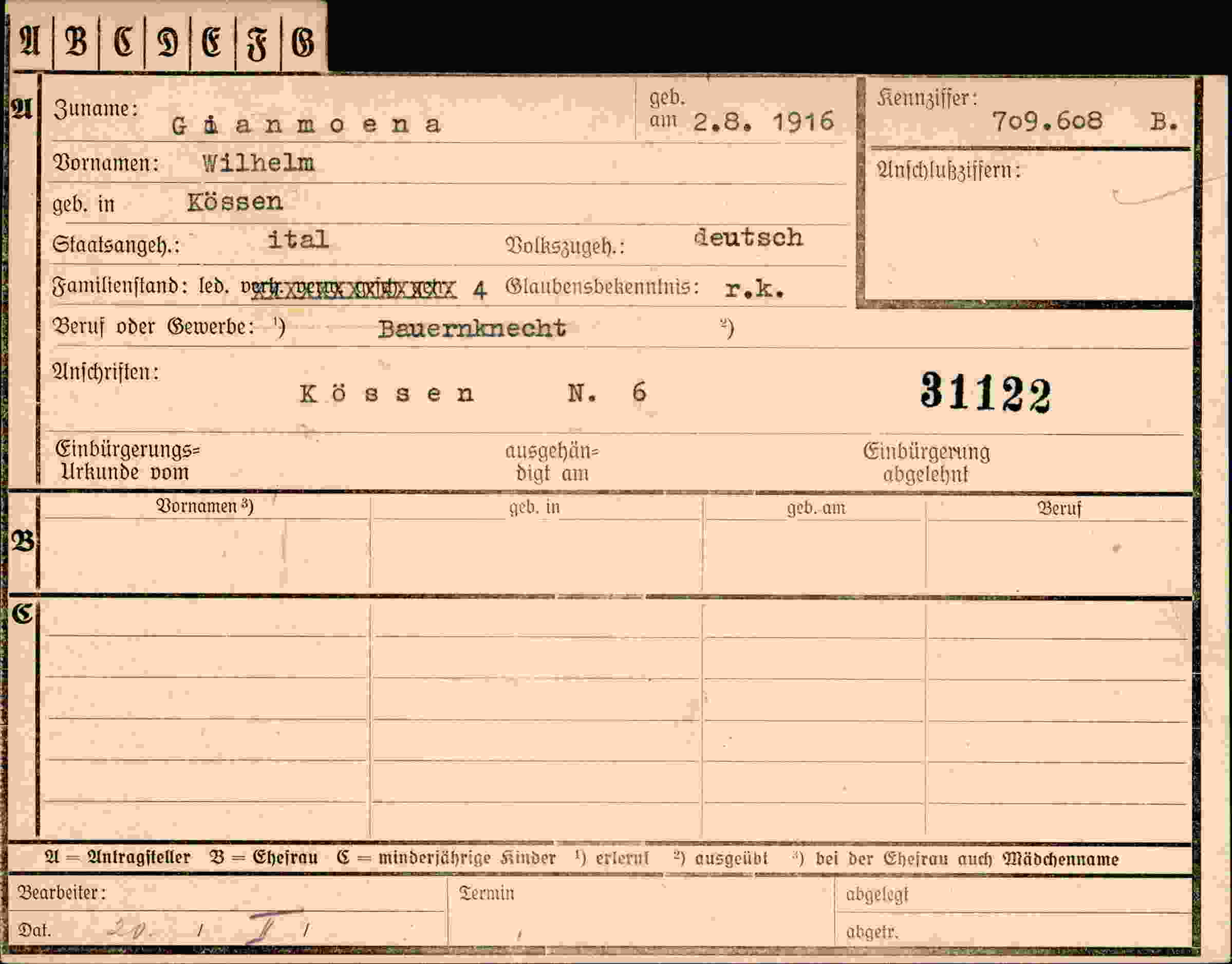 Dokument für Wilhelm Gianmoena