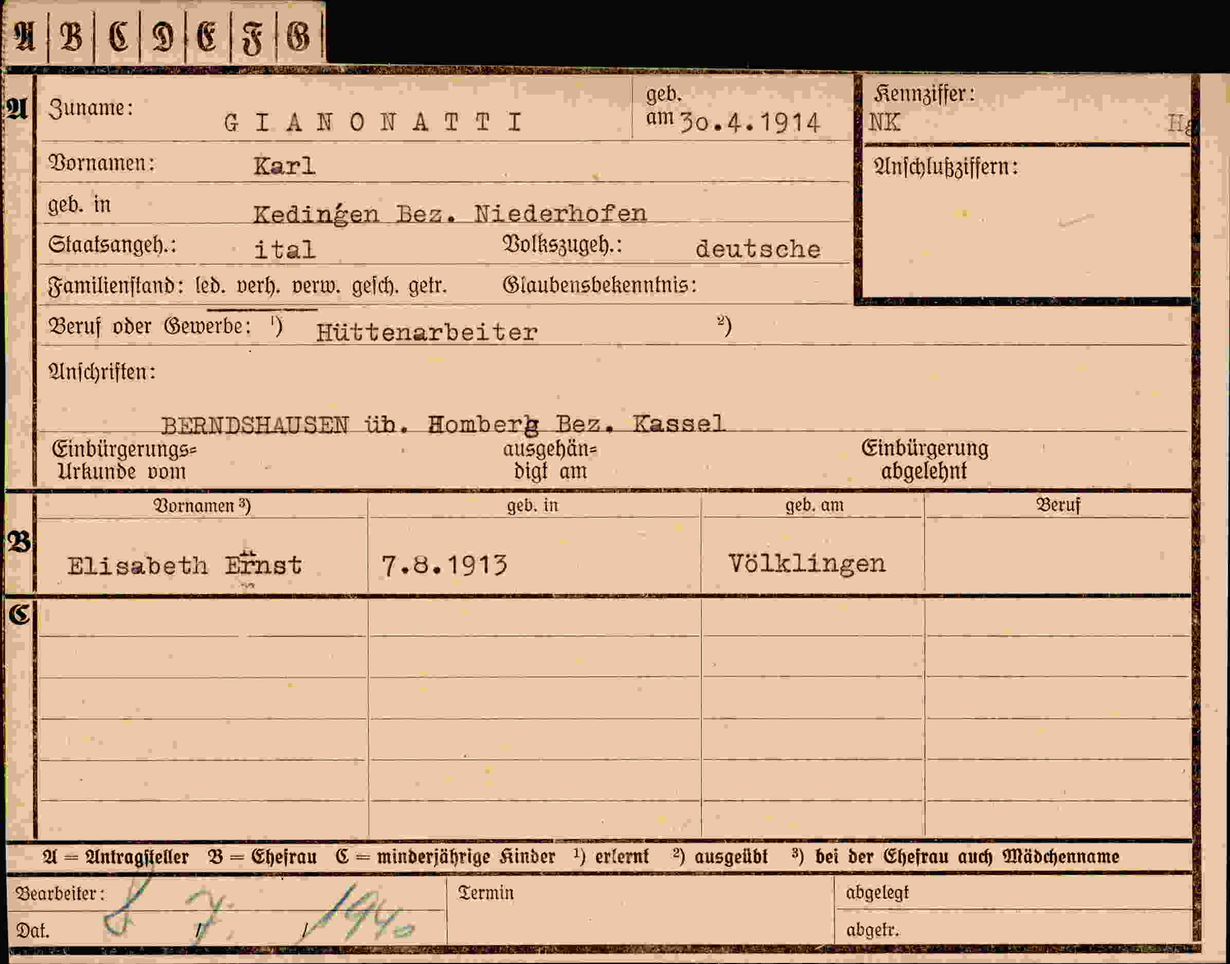 Dokument für Karl Gianonatti