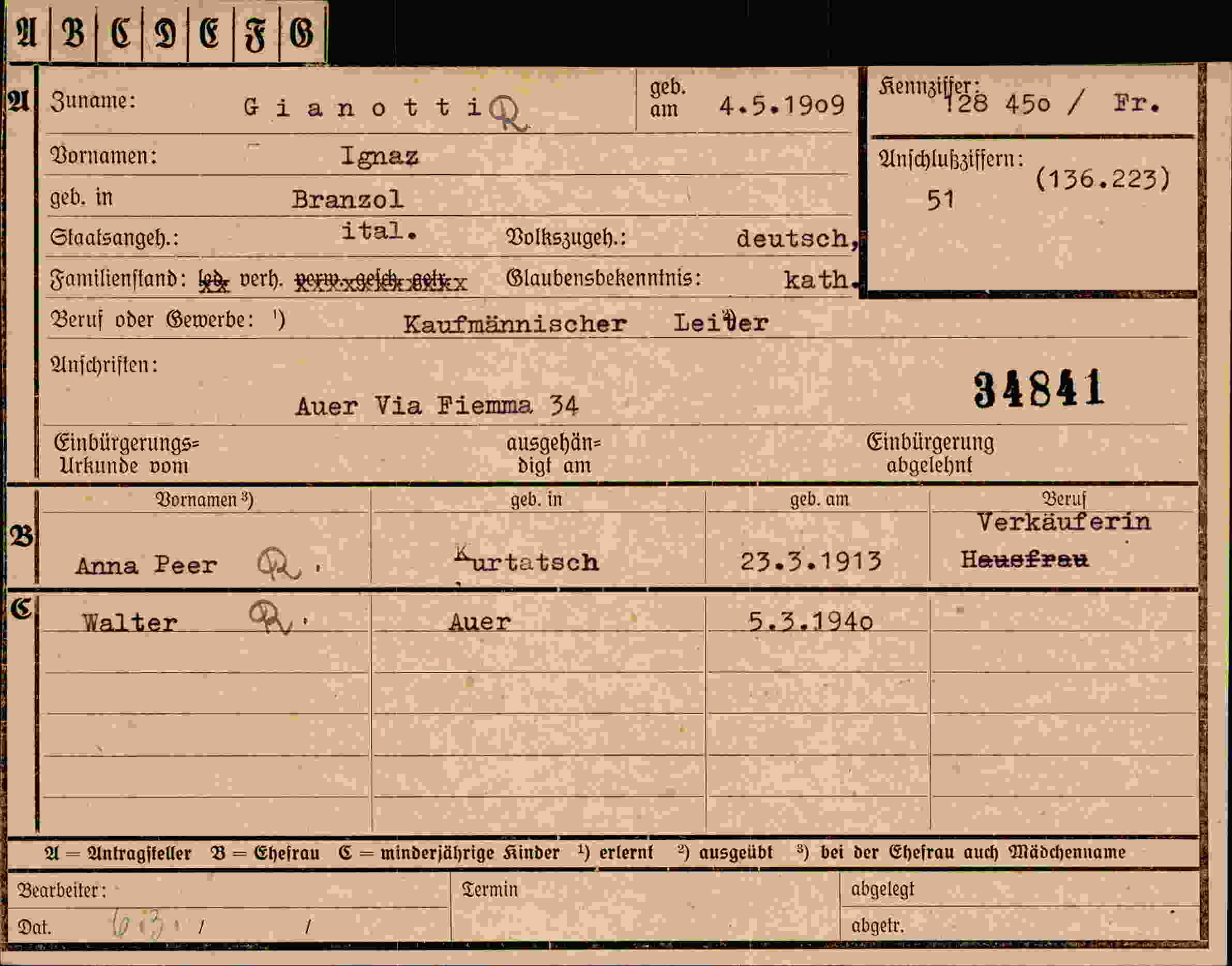 Vorderseite des Dokuments