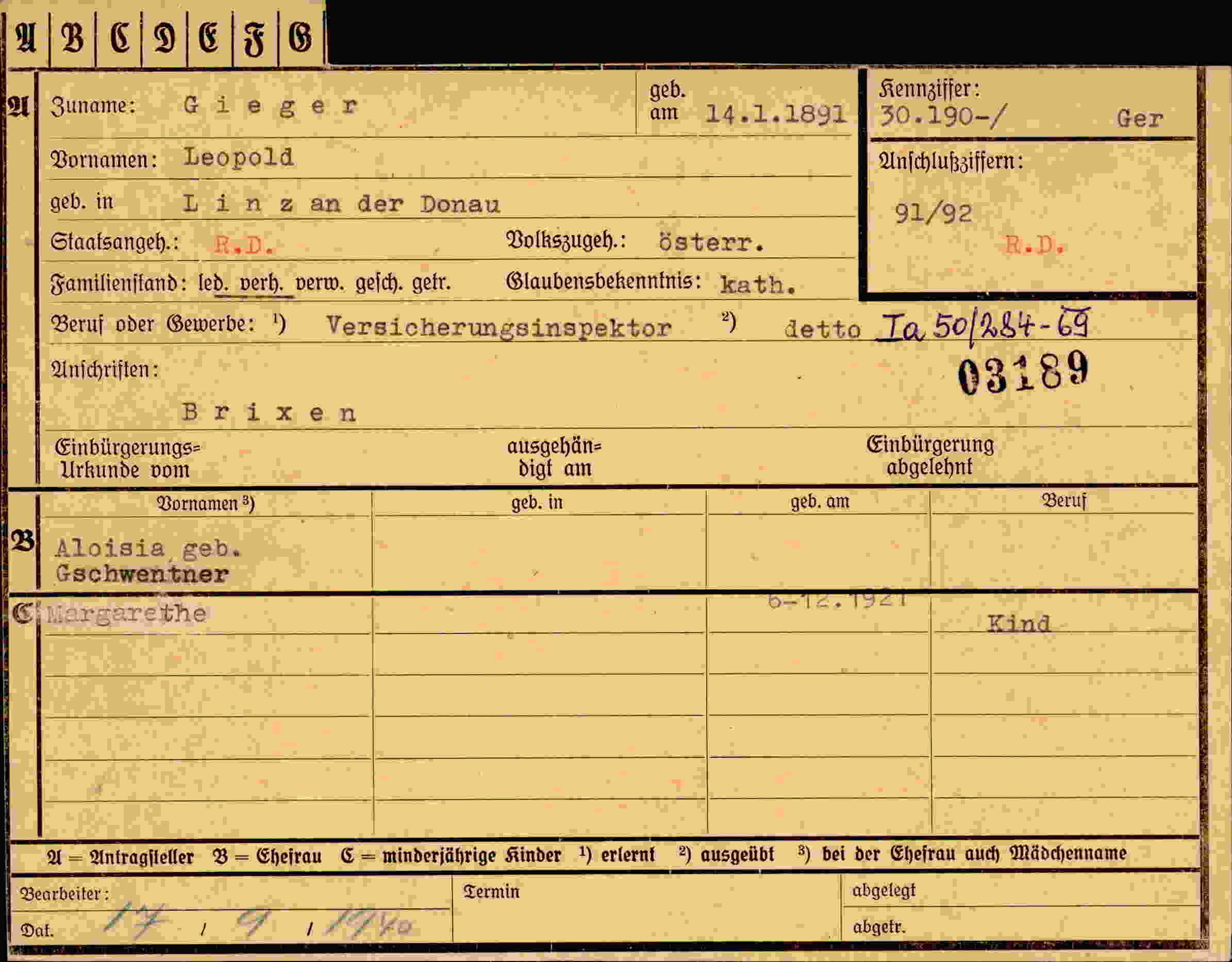 Dokument für Leopold Gieger