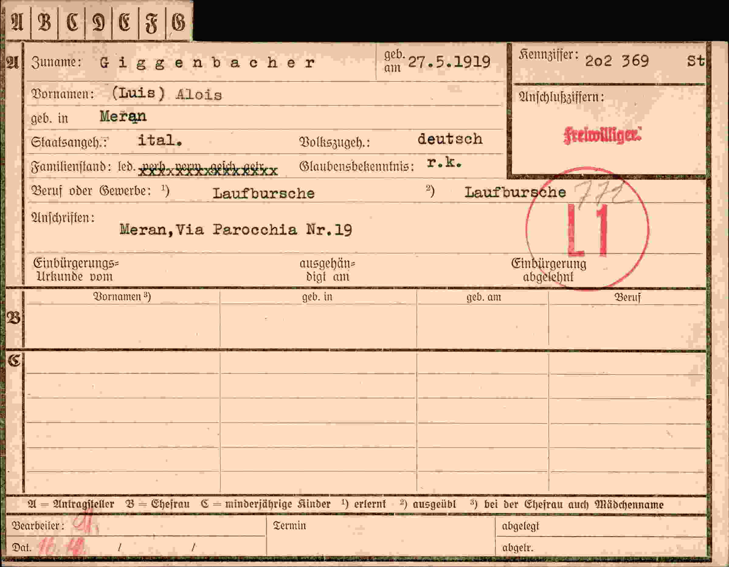 Vorderseite des Dokuments