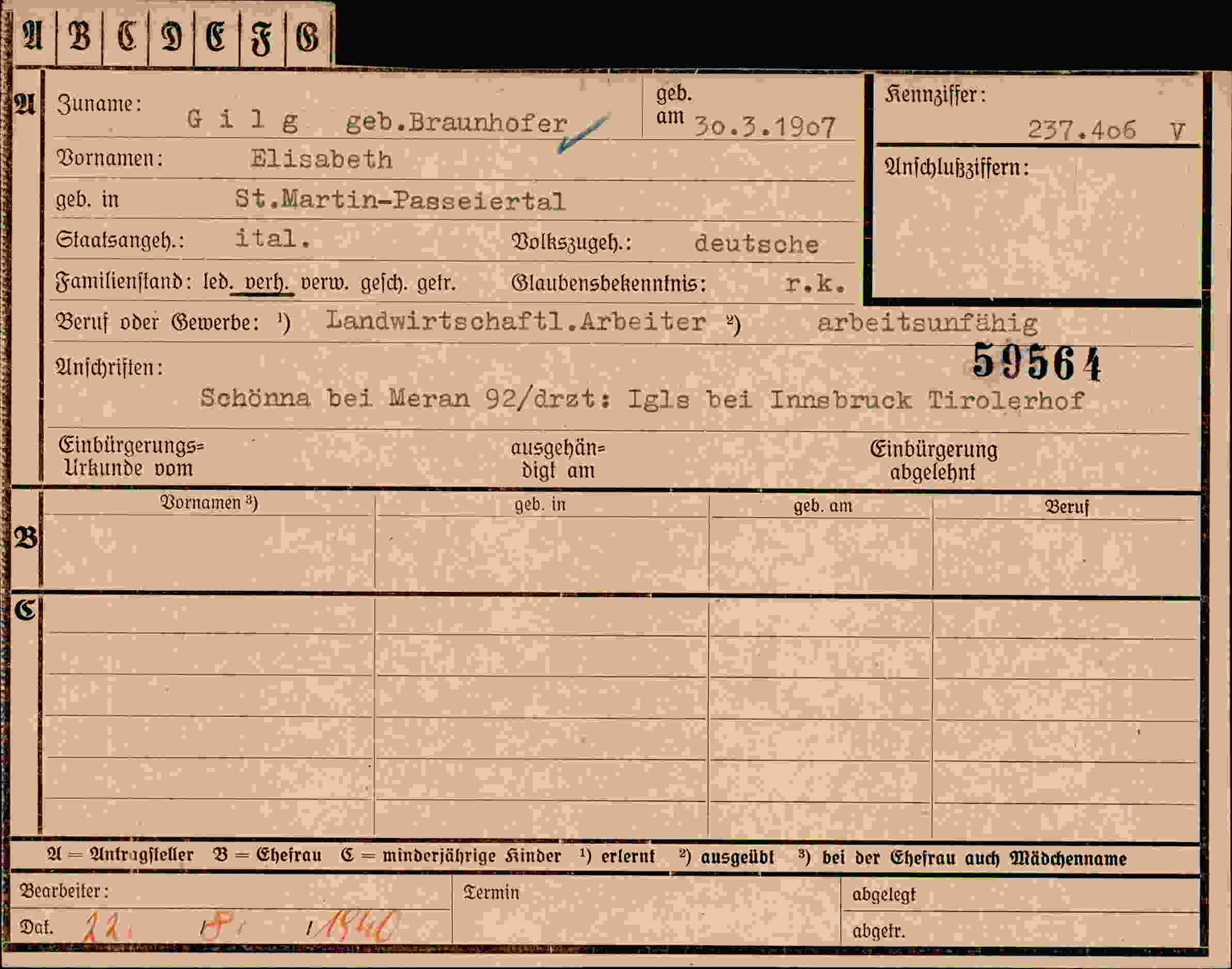 Dokument für Elisabeth Gilg