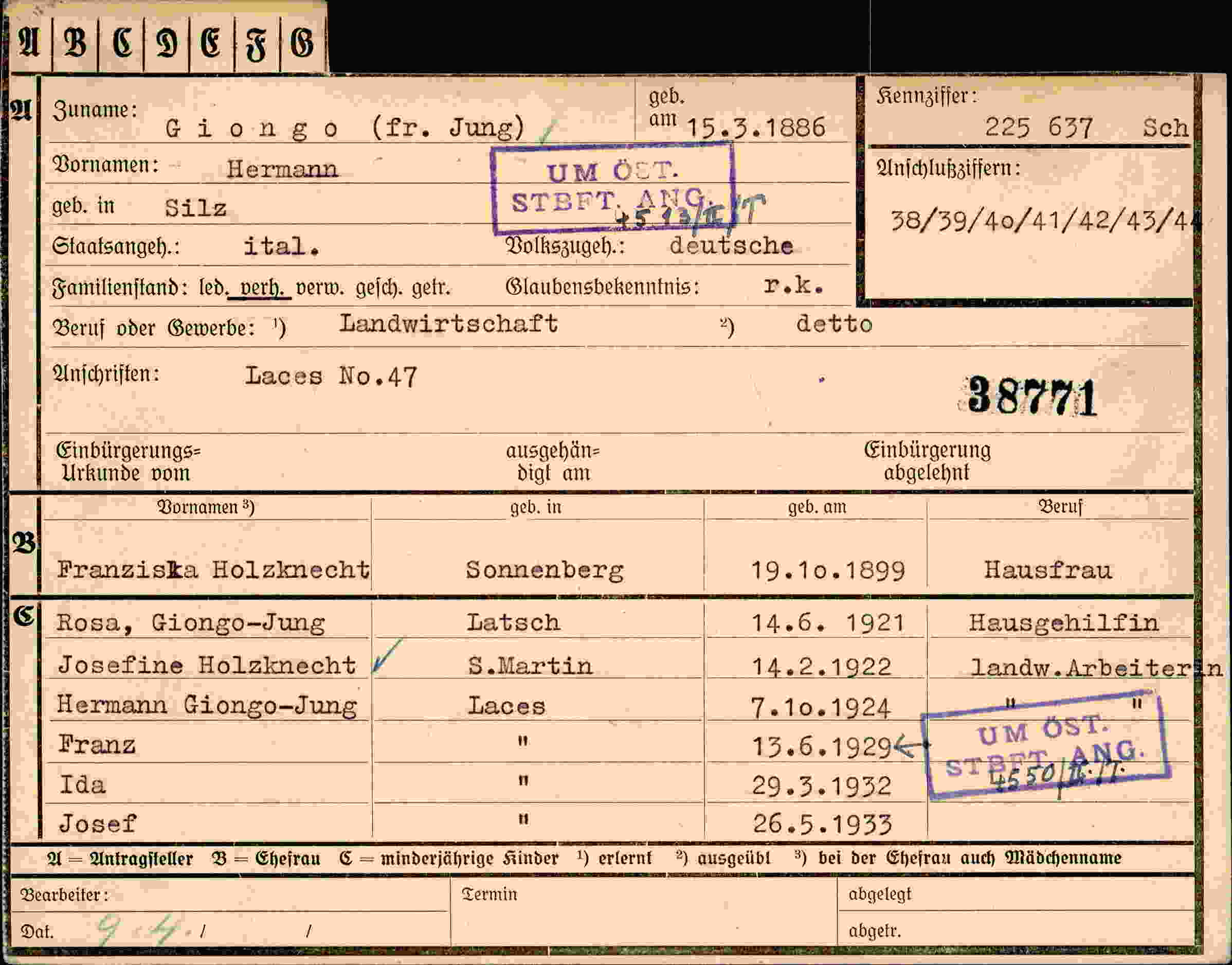 Dokument für Hermann Giongo