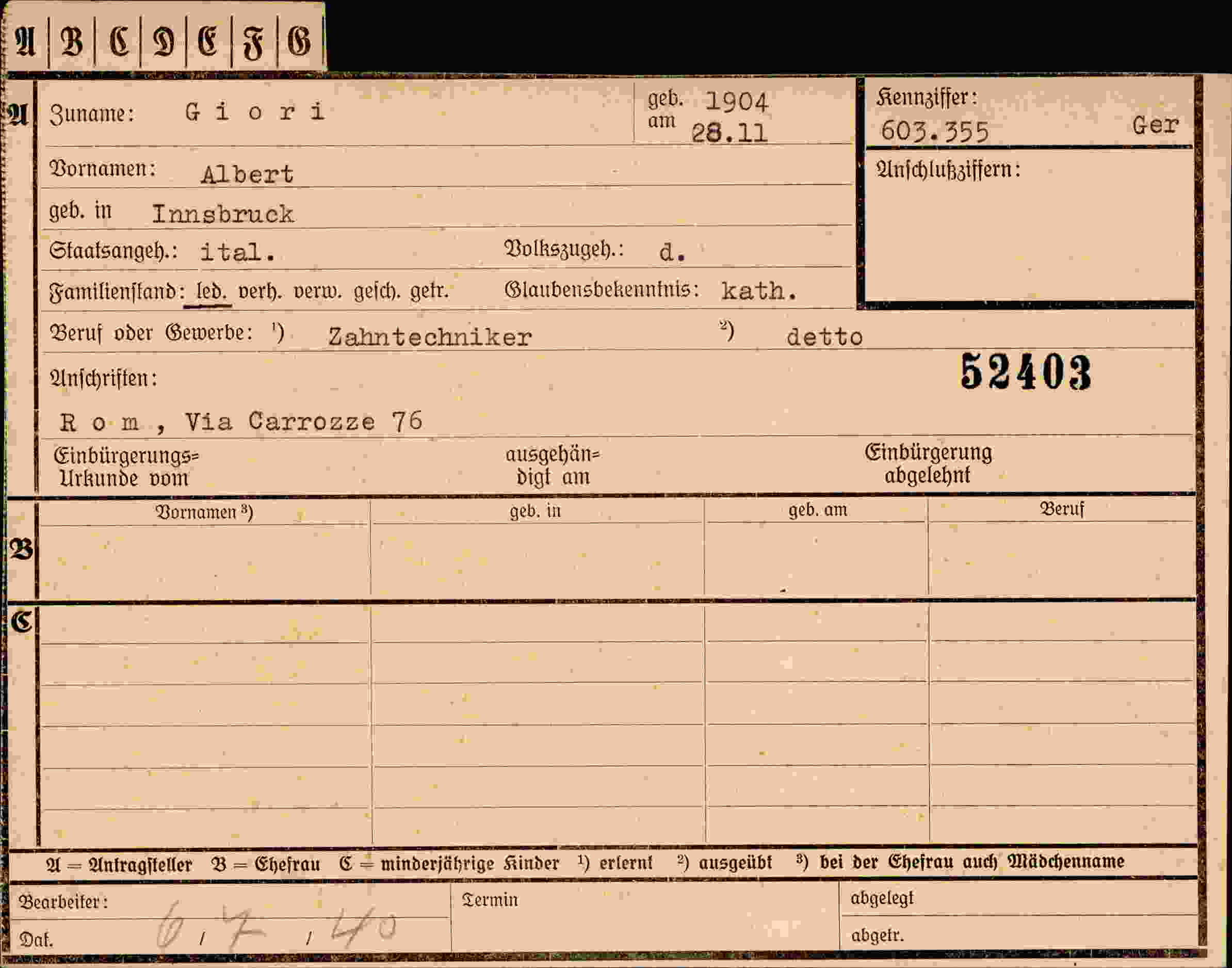 Dokument für Albert Giori