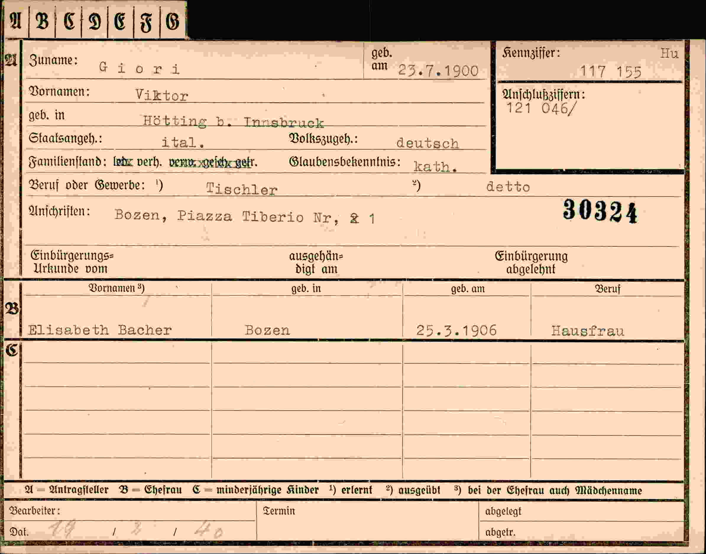 Dokument für Viktor Giori