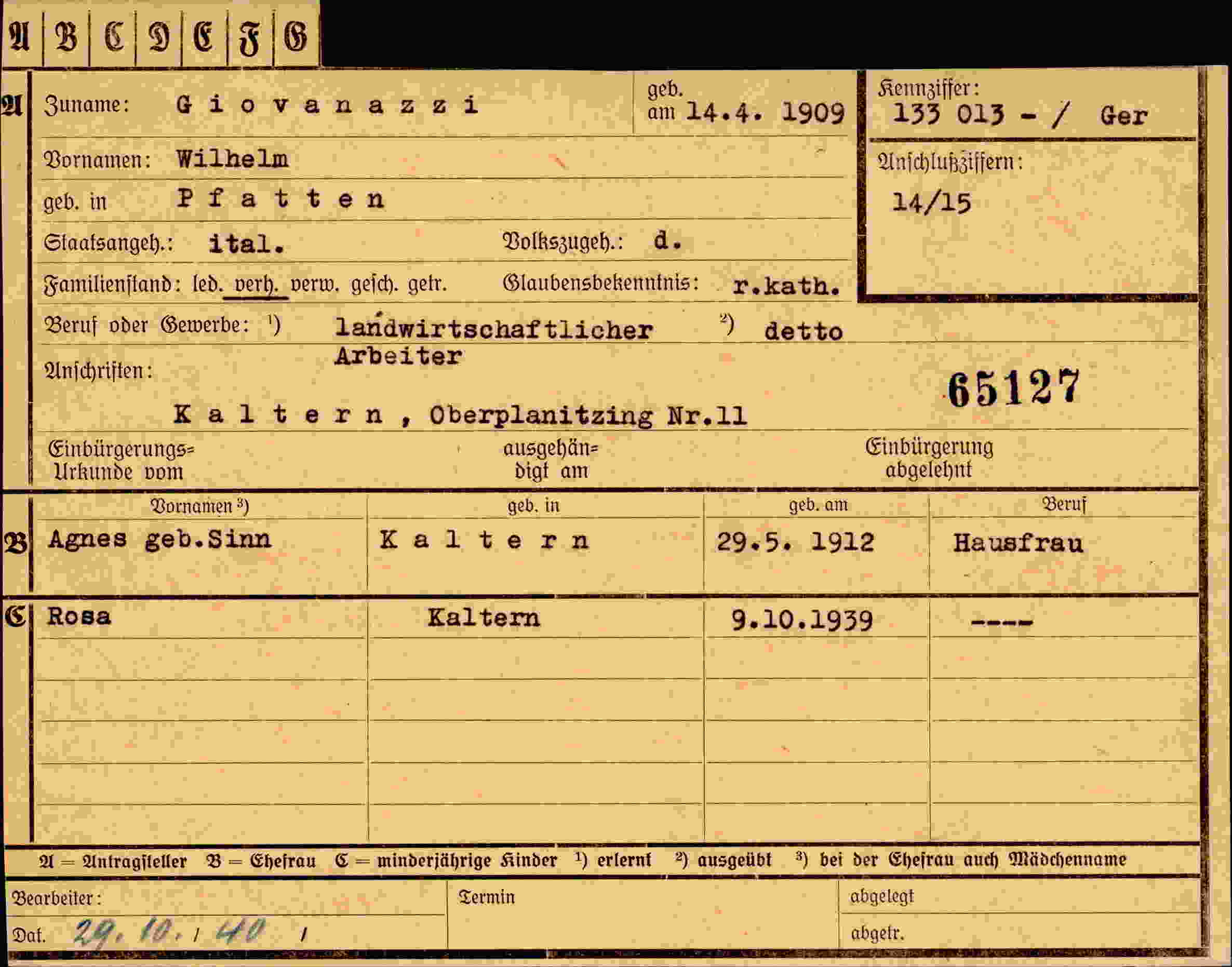 Dokument für Wilhelm Giovanazzi