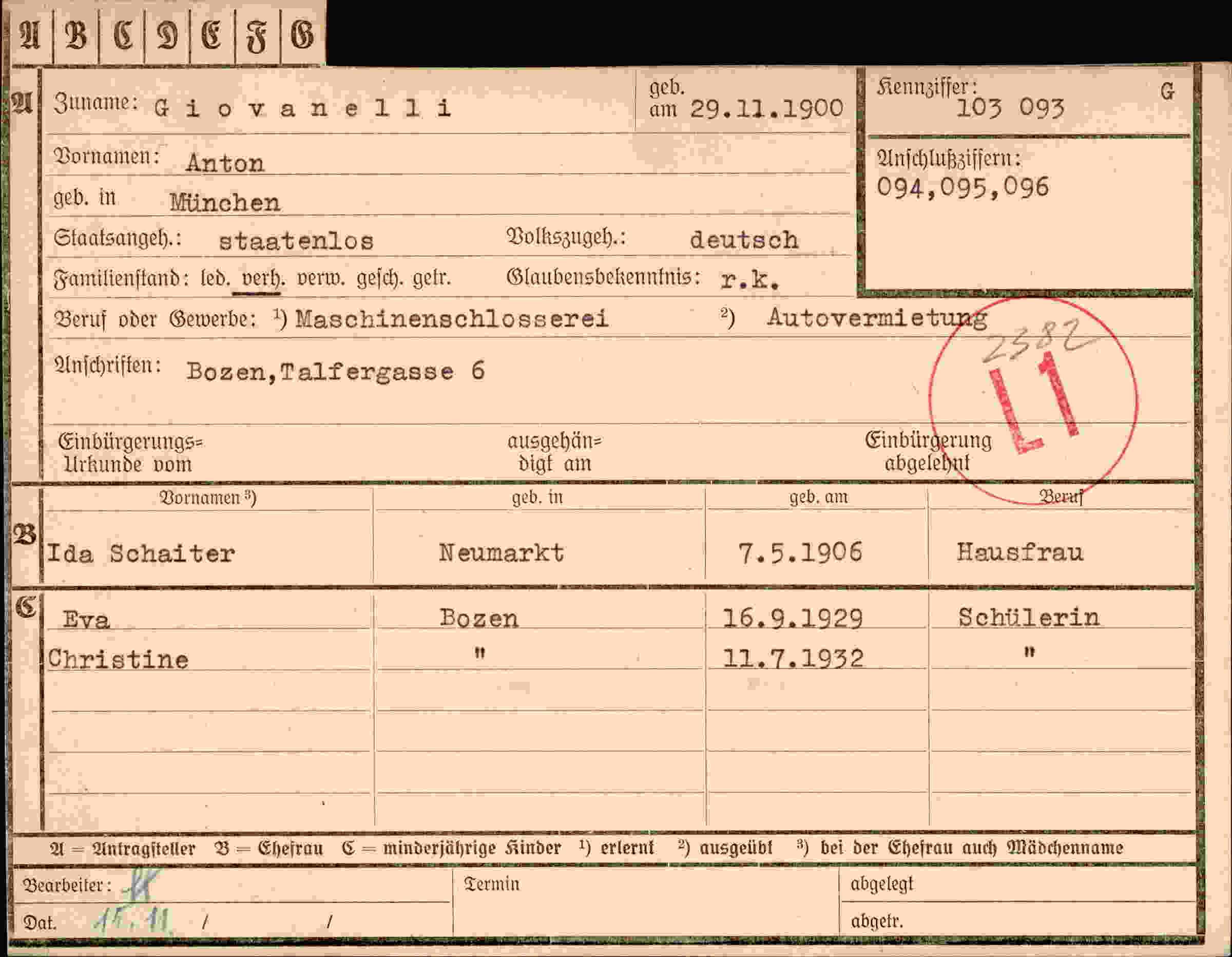 Dokument für Anton Giovanelli