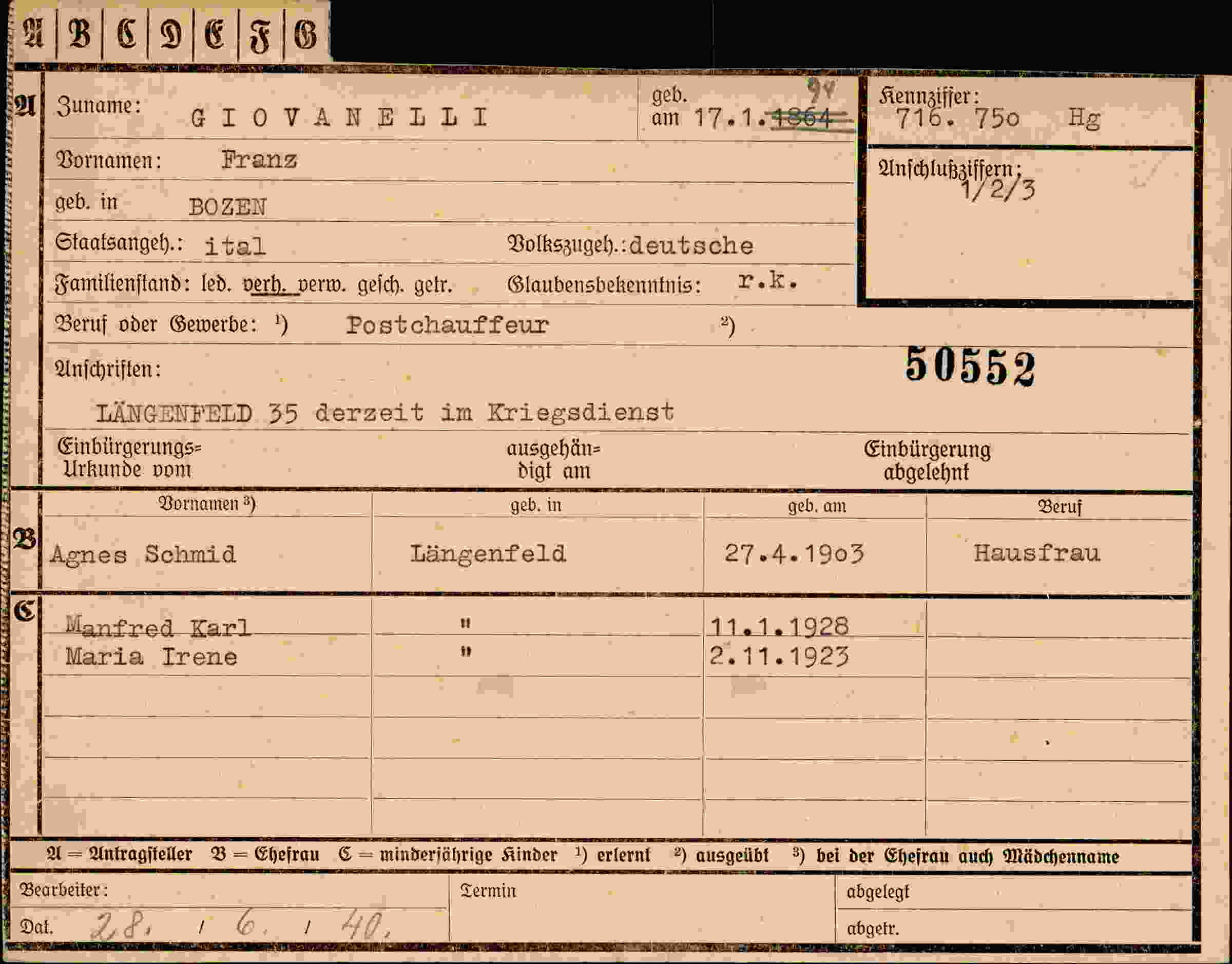 Dokument für Franz Giovanelli