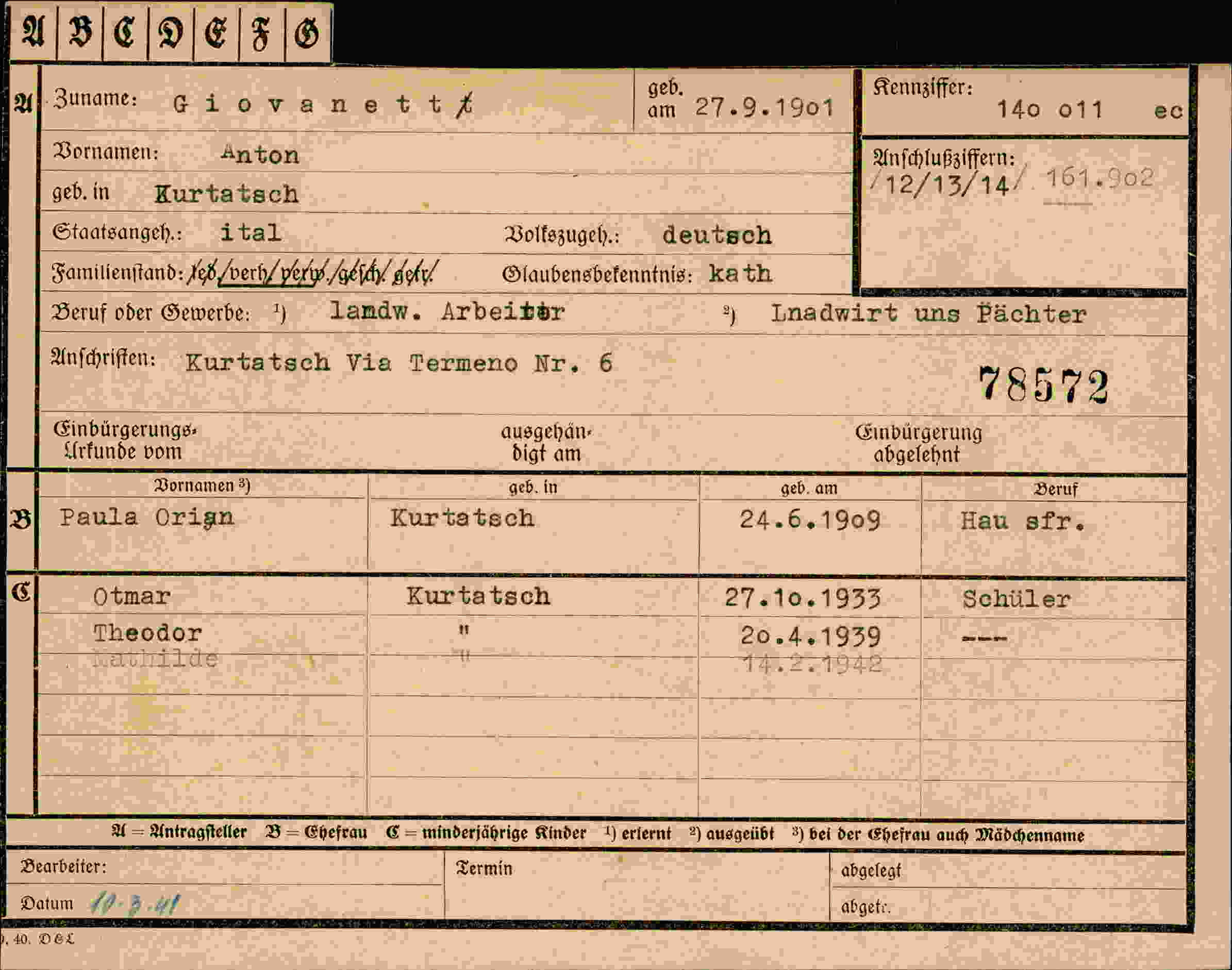 Vorderseite des Dokuments