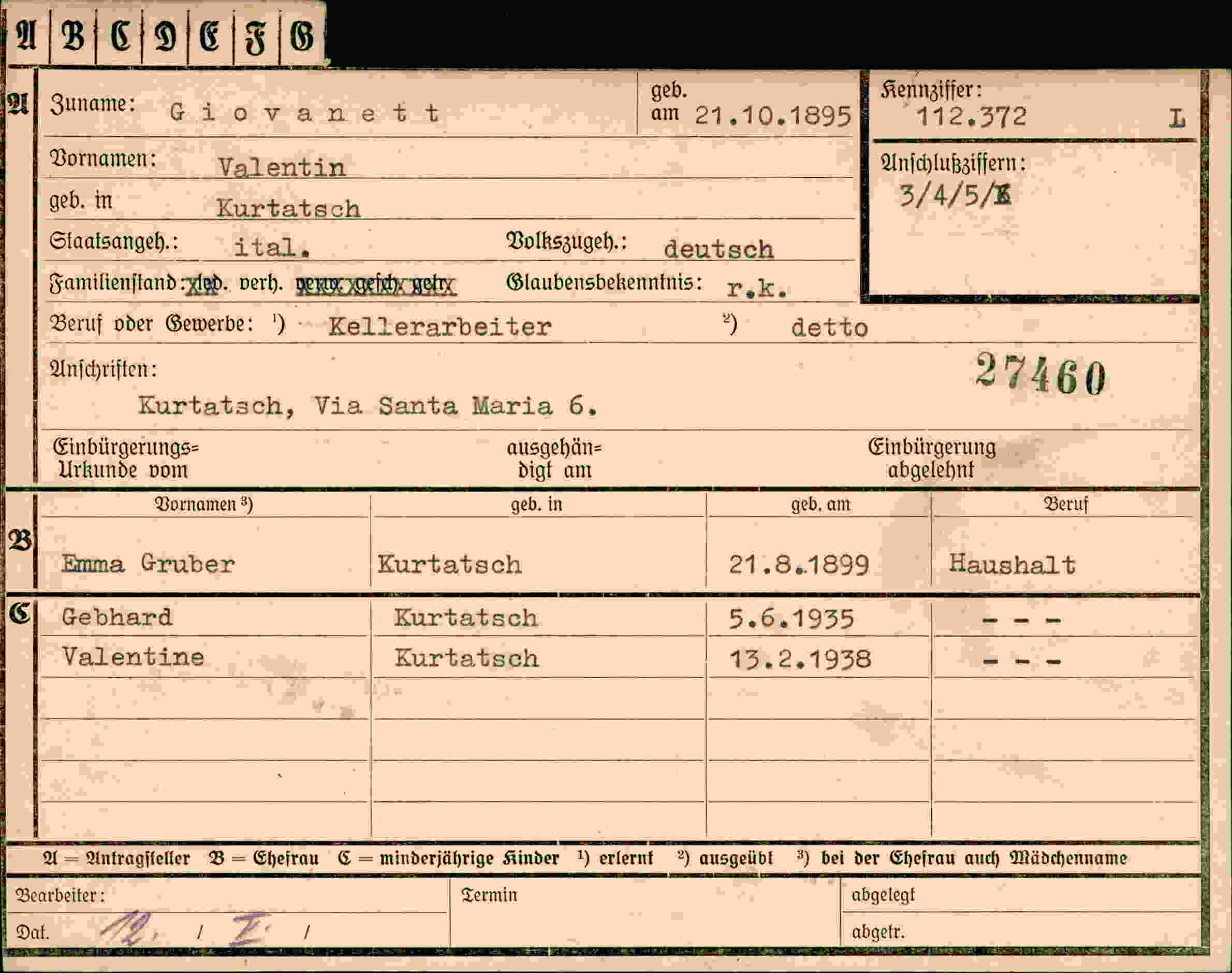 Vorderseite des Dokuments