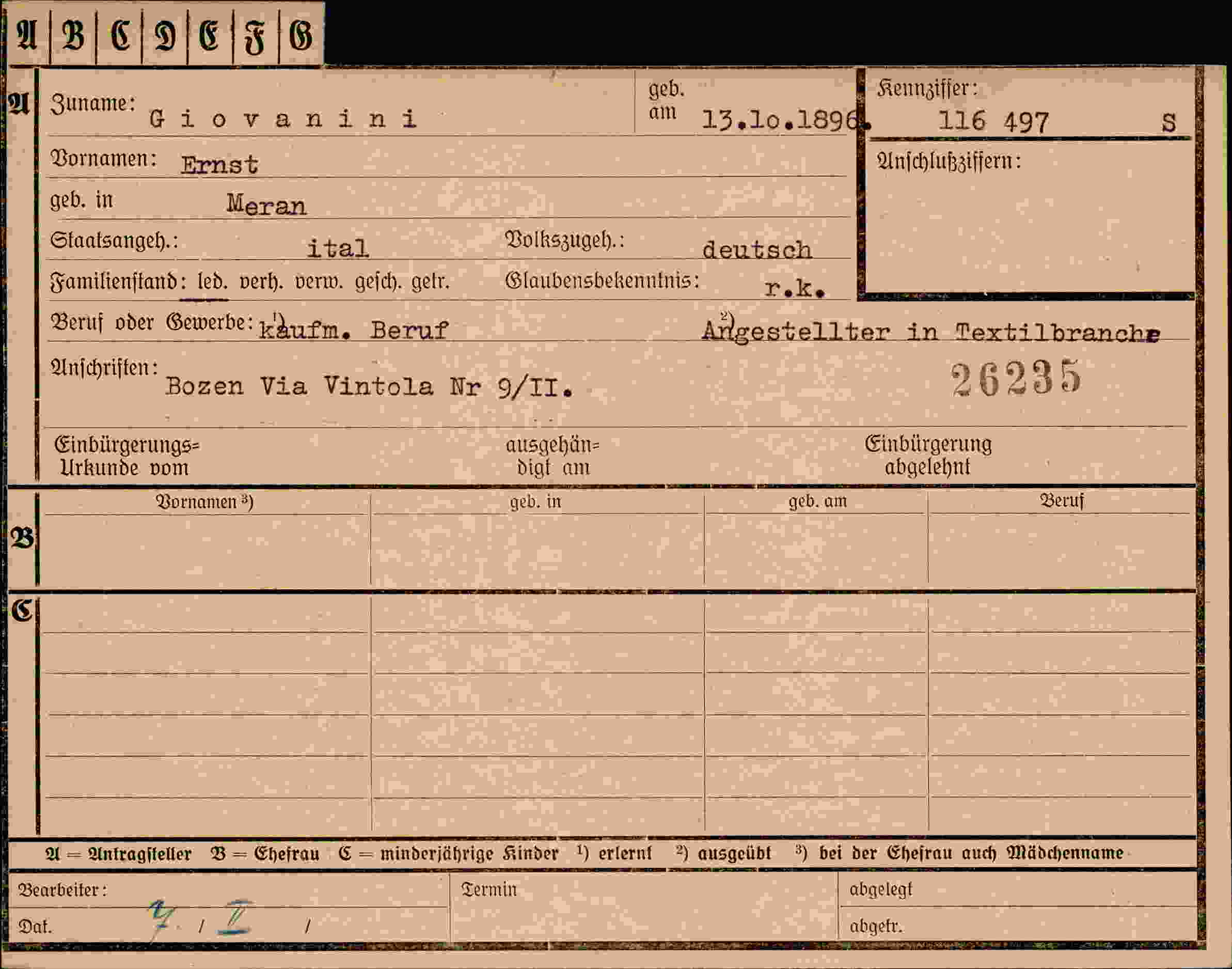 Dokument für Ernst Giovanini