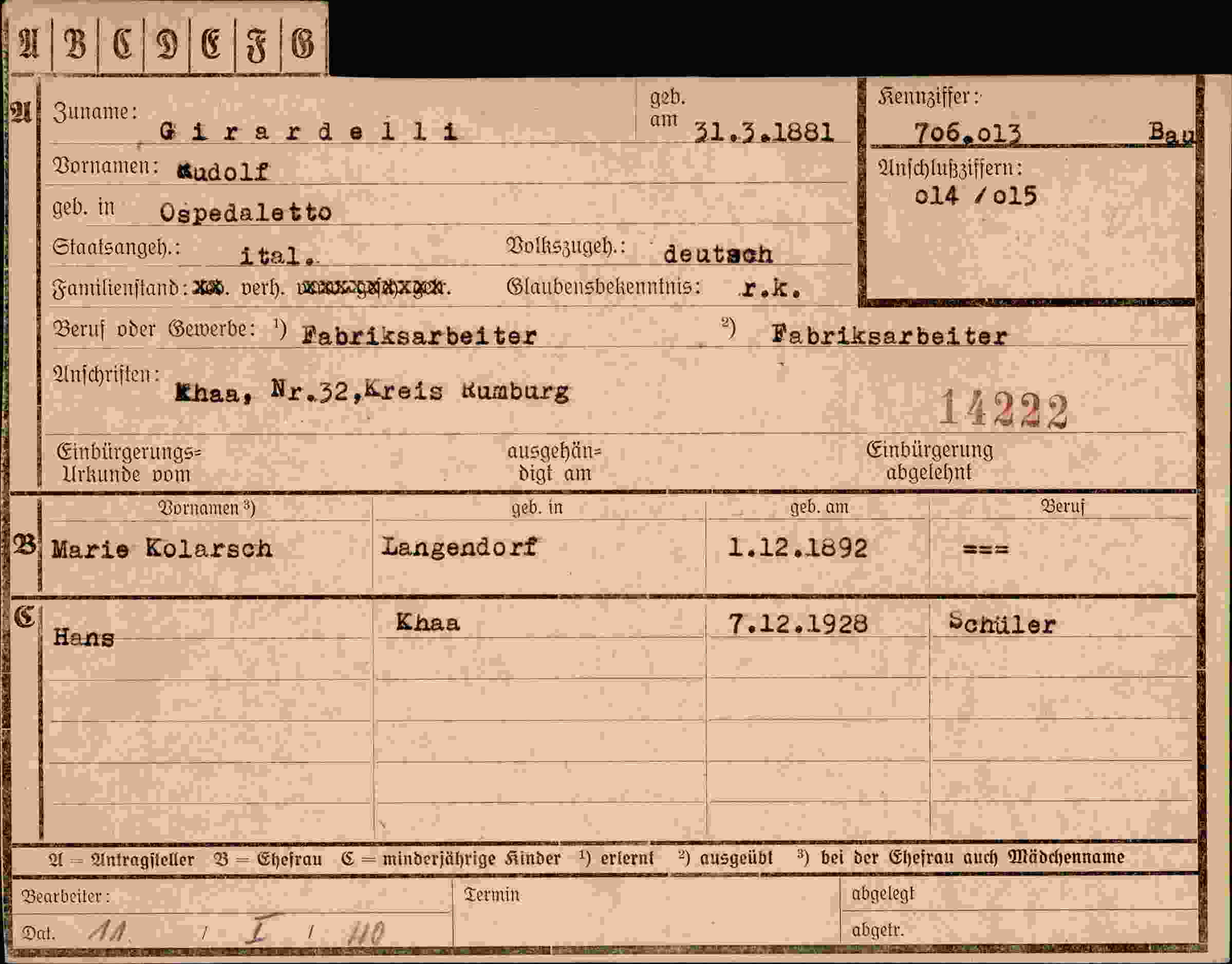 Vorderseite des Dokuments