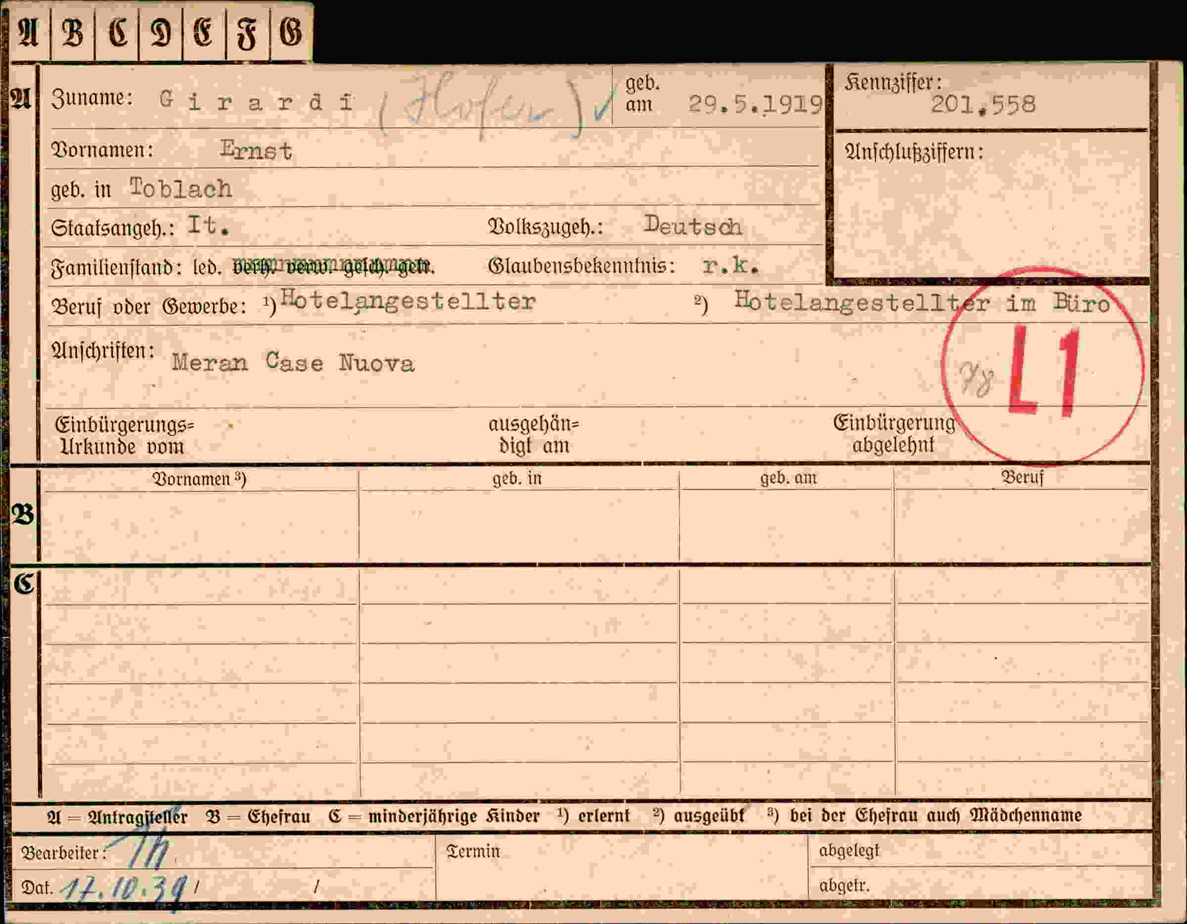 Dokument für Ernst Girardi