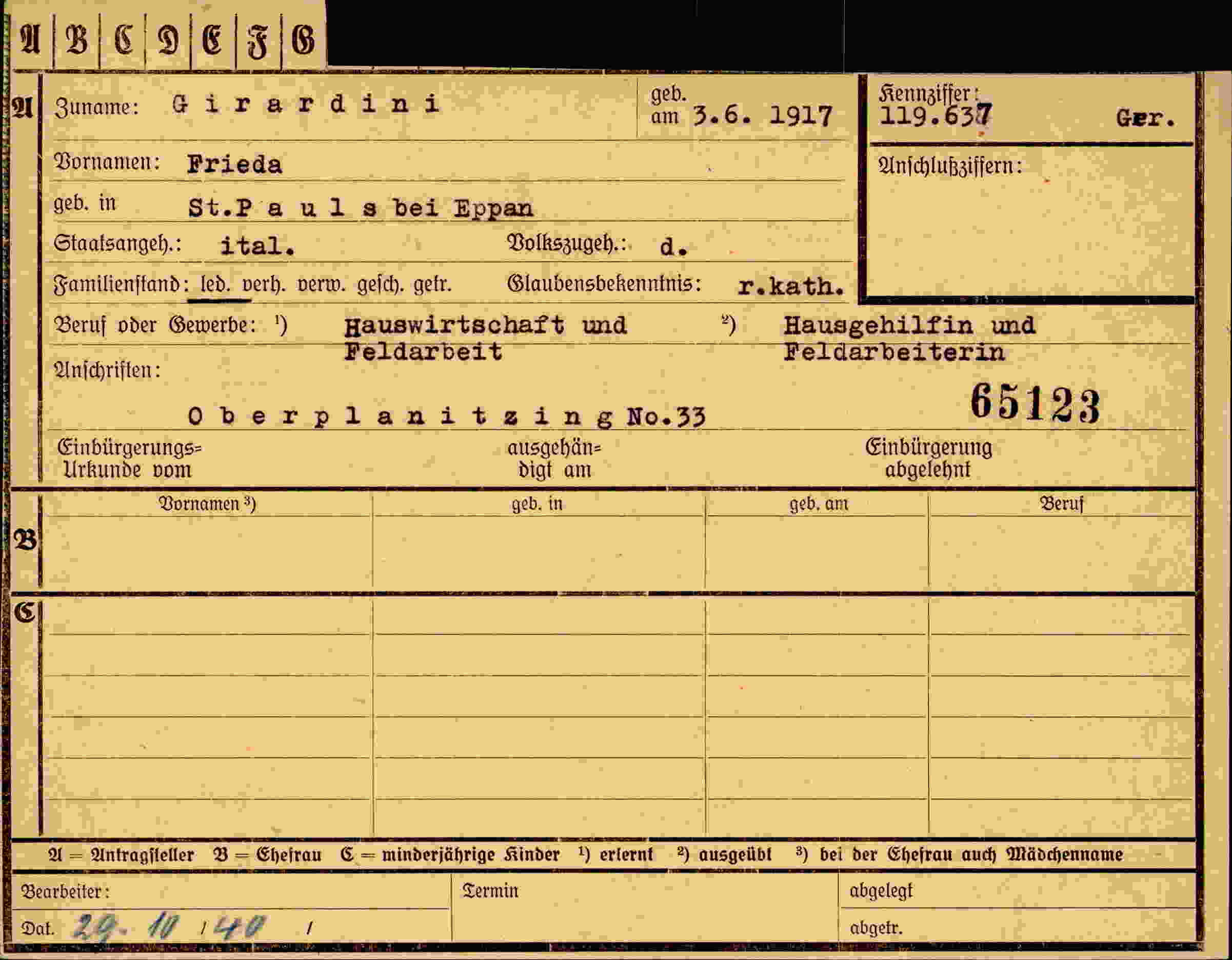 Vorderseite des Dokuments