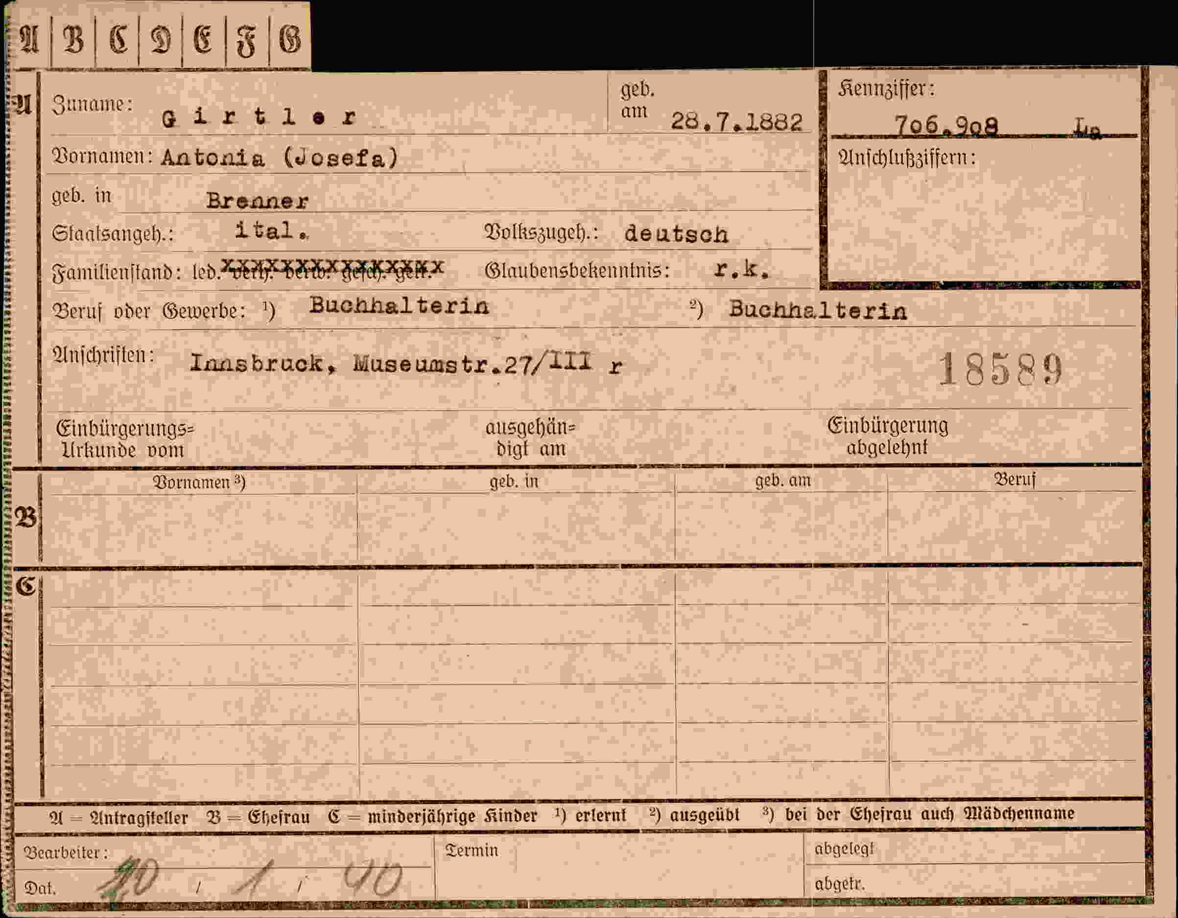 Dokument für Antonia Josefa Girtler
