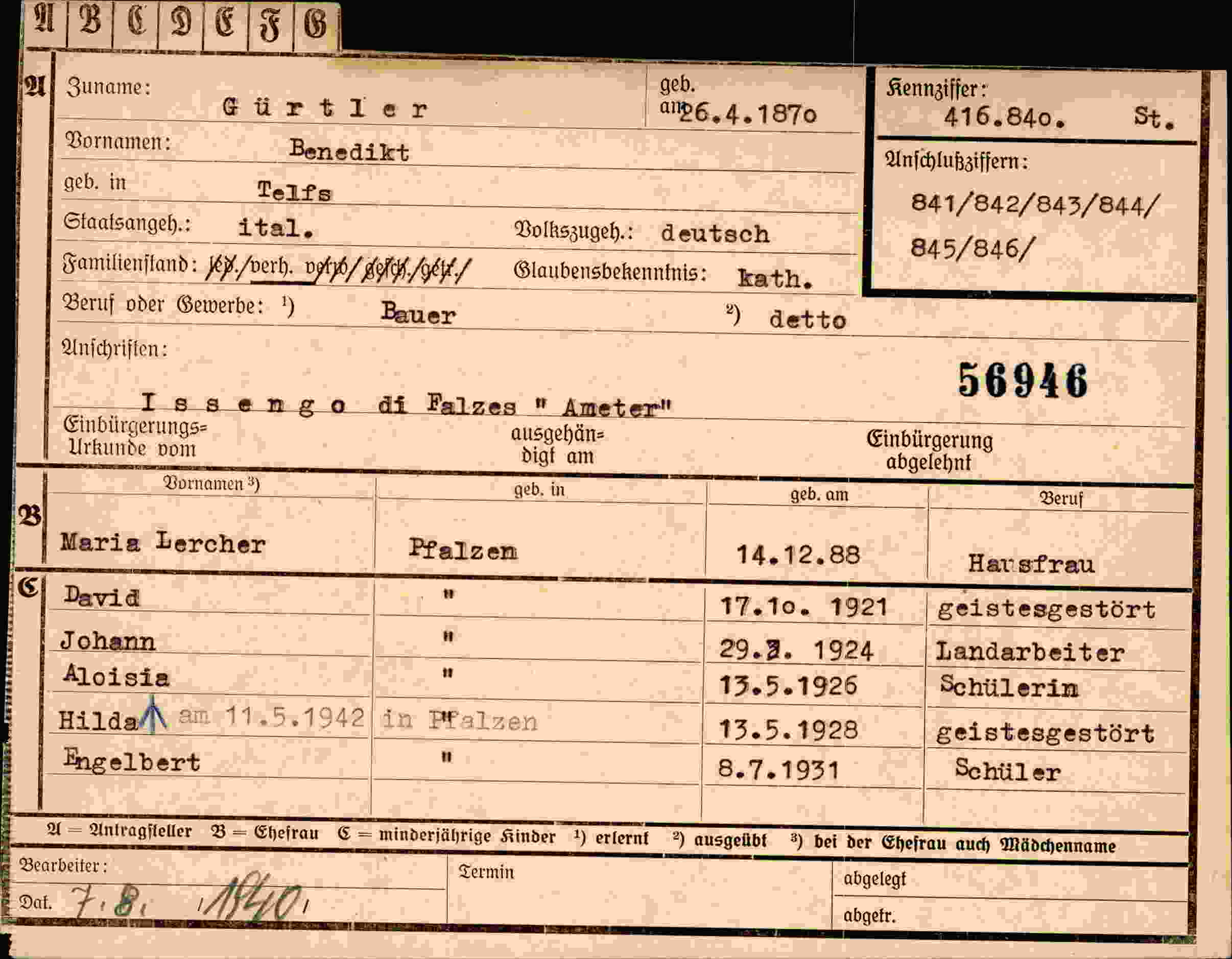 Dokument für Benedikt Gürtler