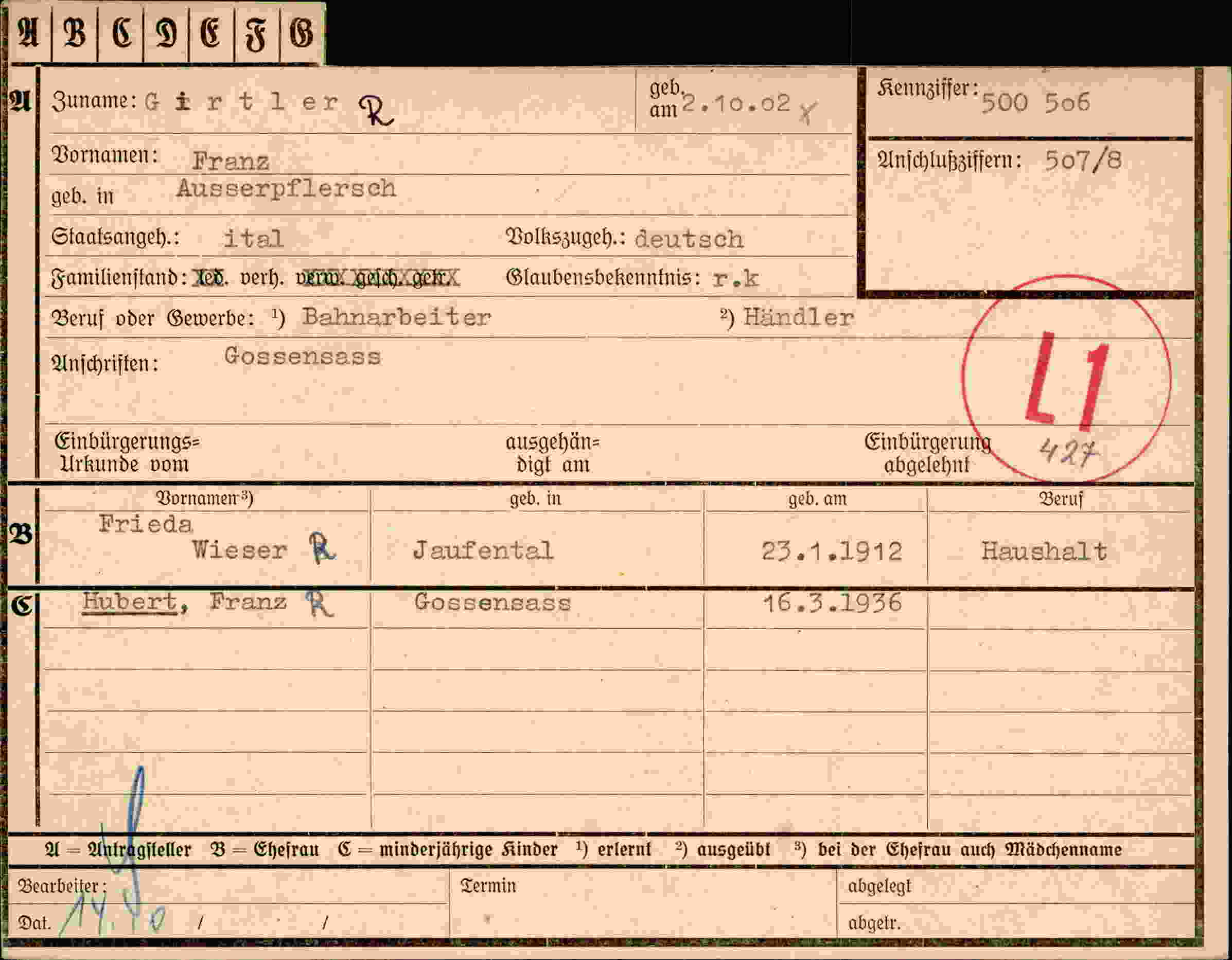 Dokument für Franz Girtler