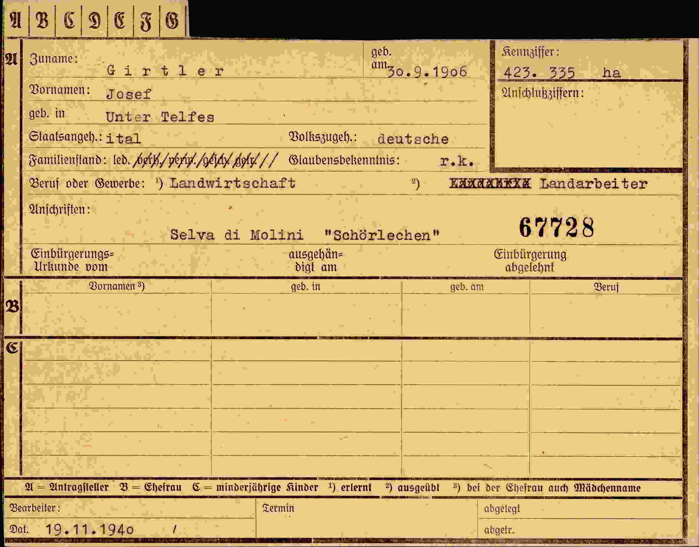 Dokument für Josef Girtler