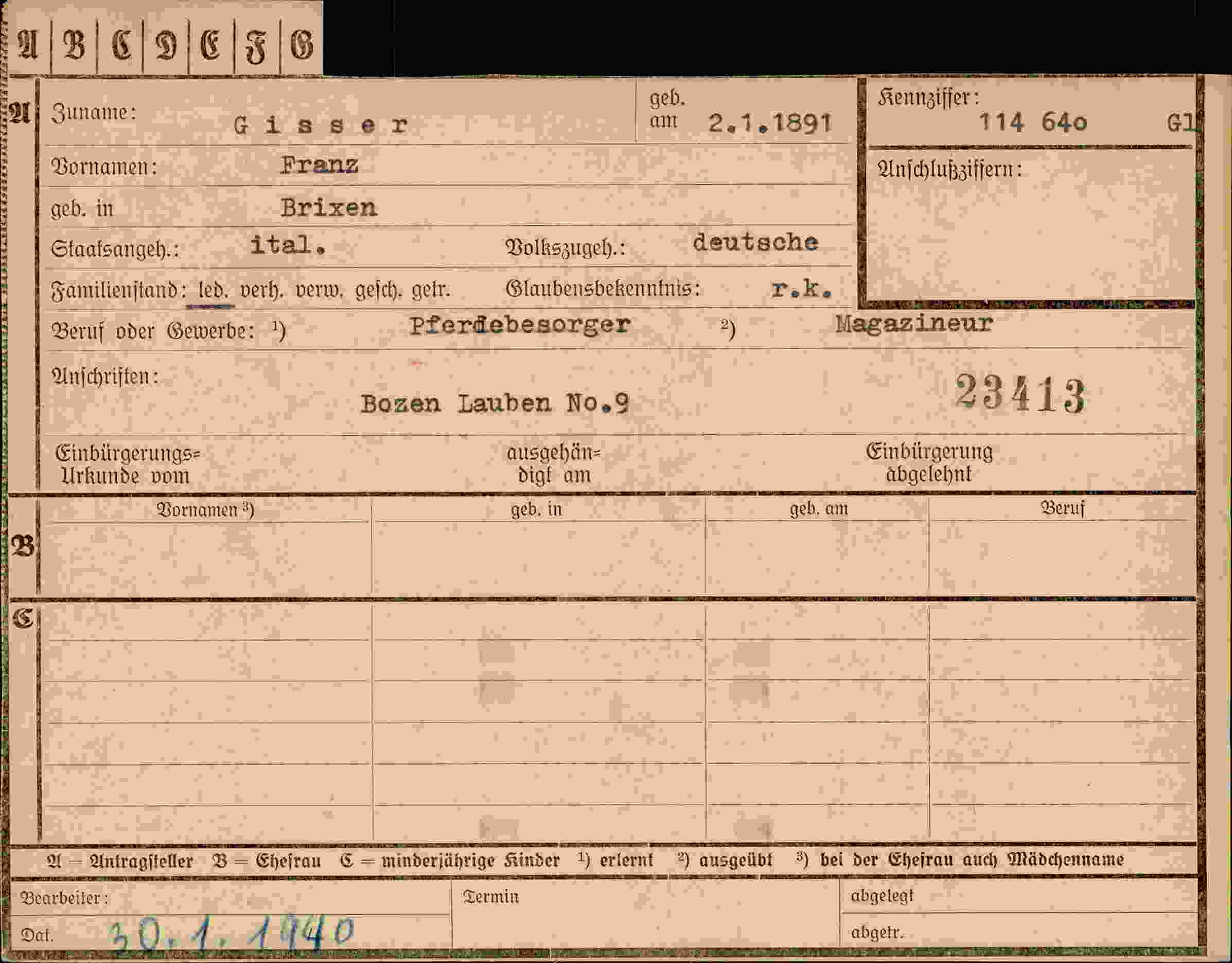 Dokument für Franz Gisser