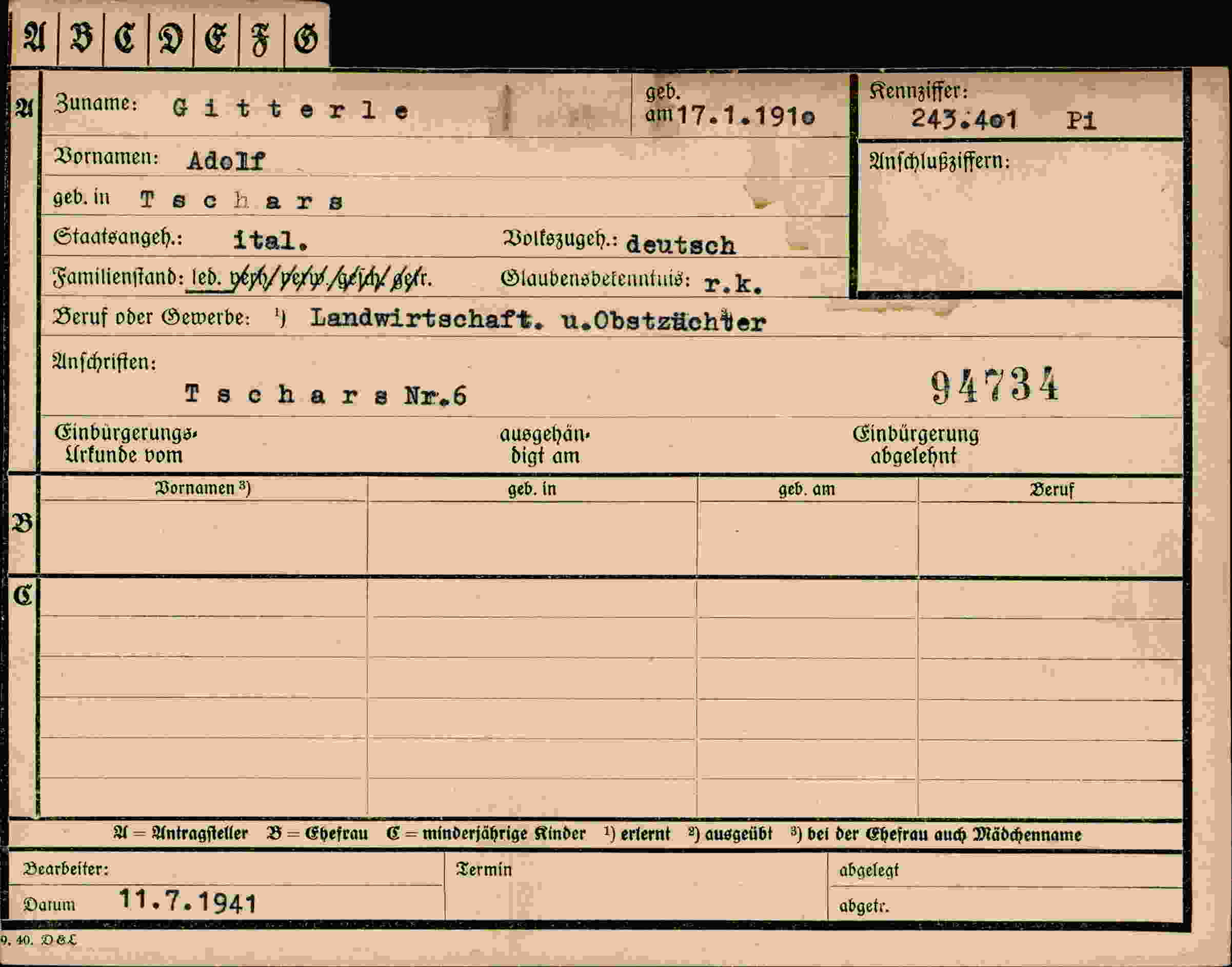 Dokument für Adolf Gitterle