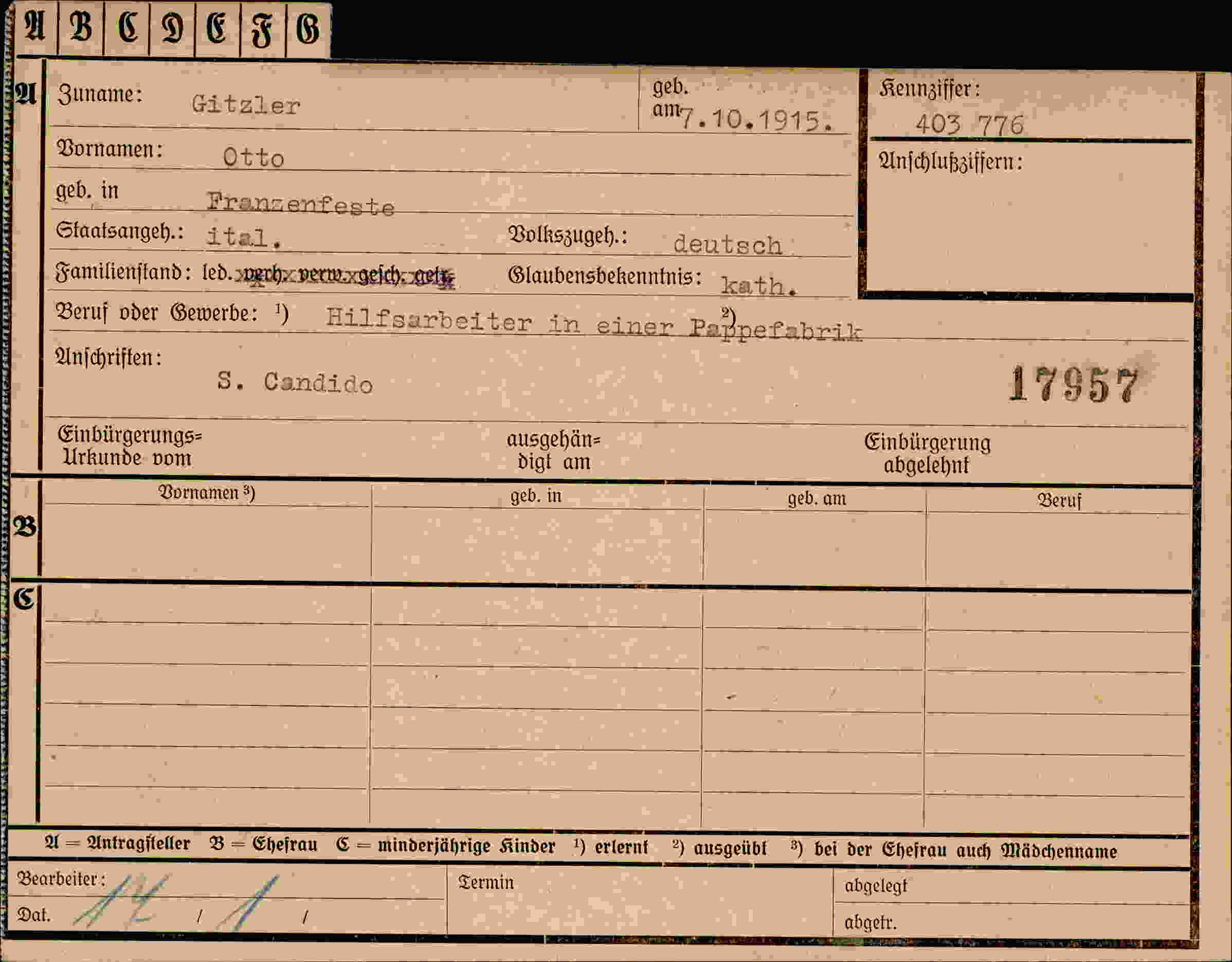 Dokument für Otto Gitzler