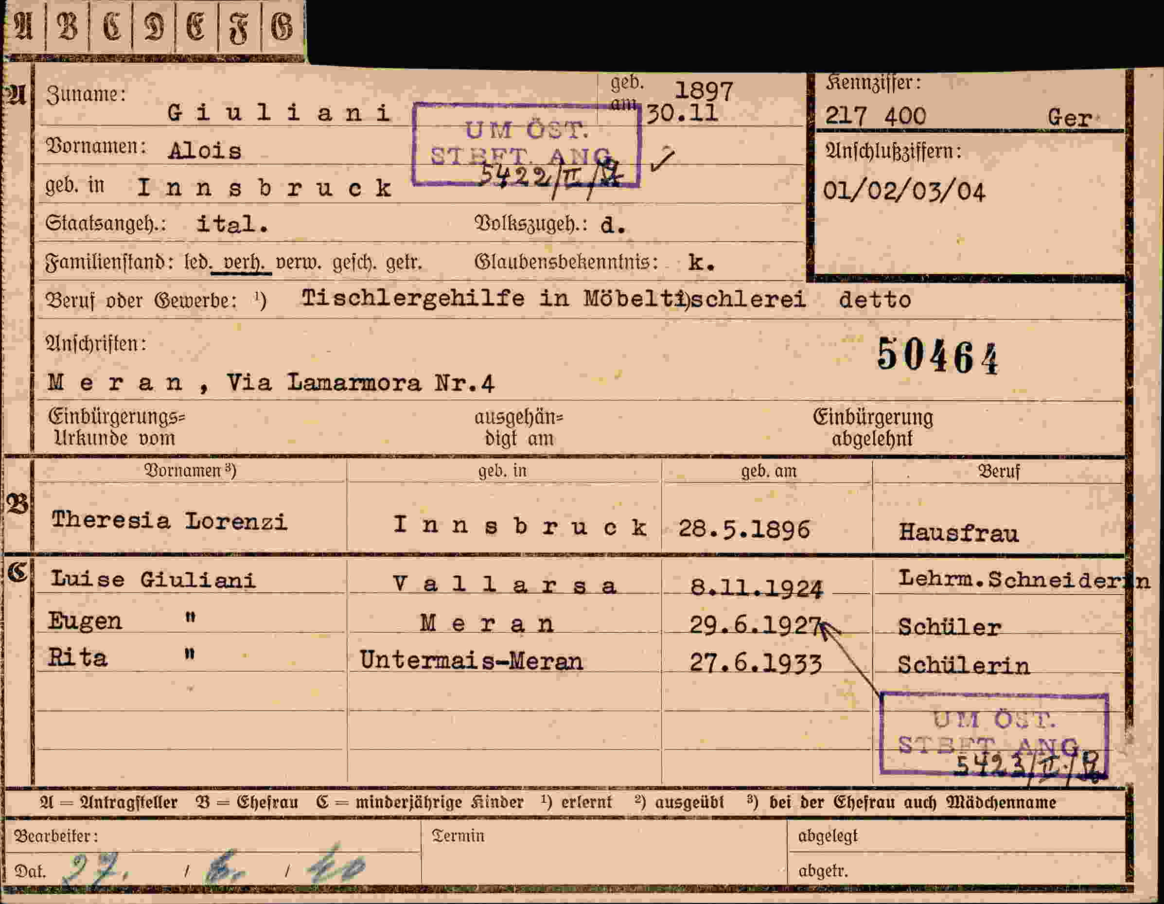 Dokument für Alois Giuliani