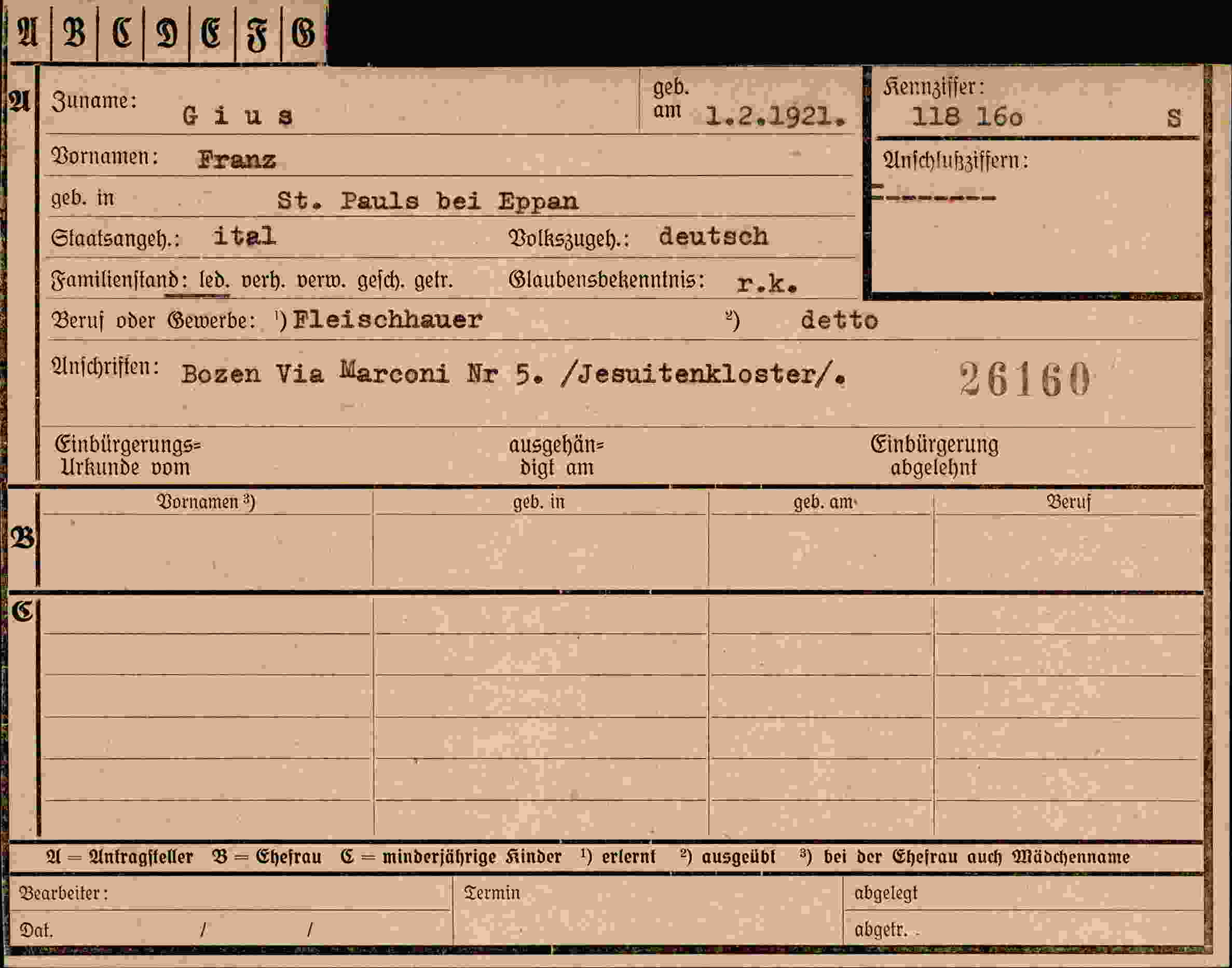 Dokument für Franz Gius