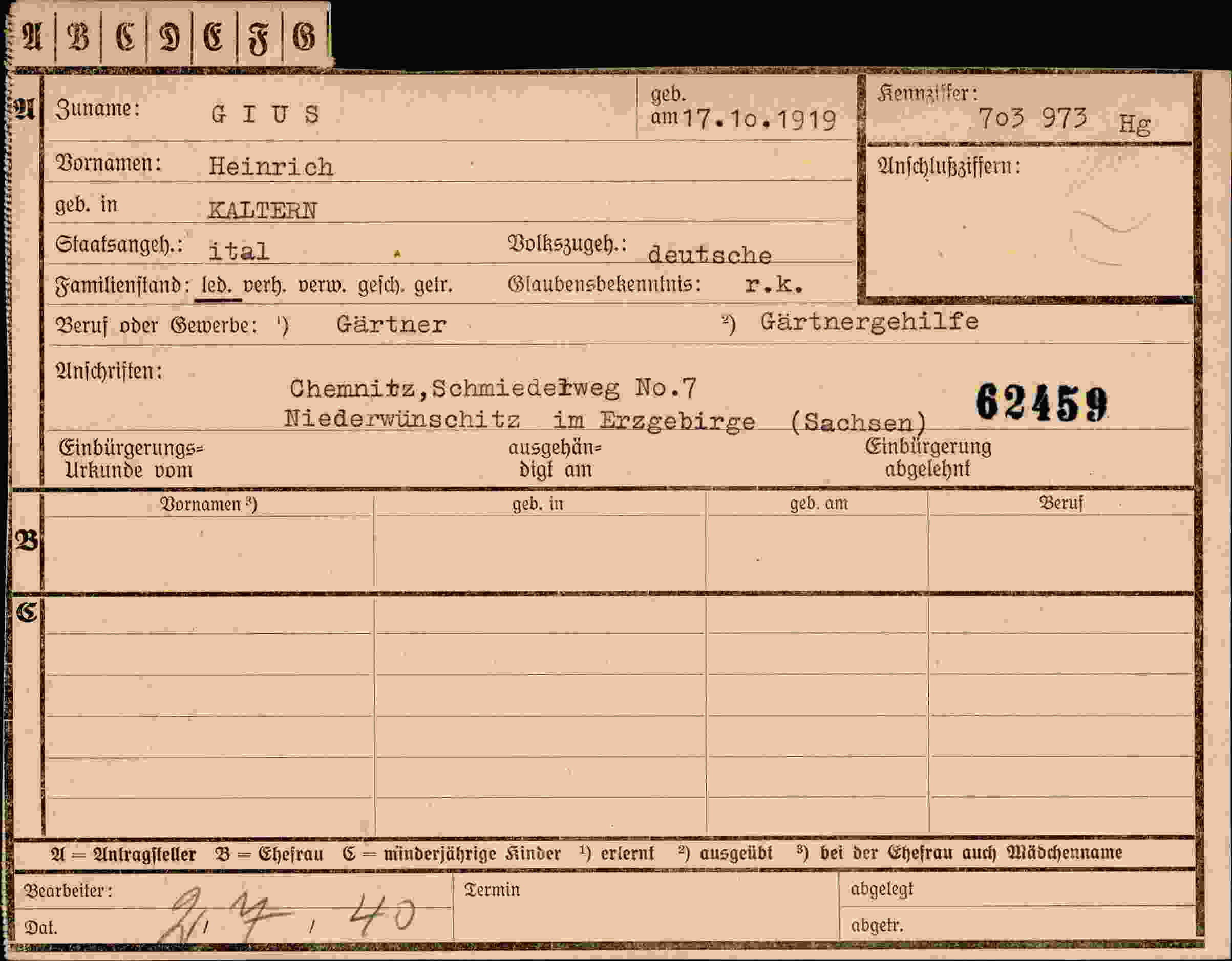 Dokument für Heinrich Gius