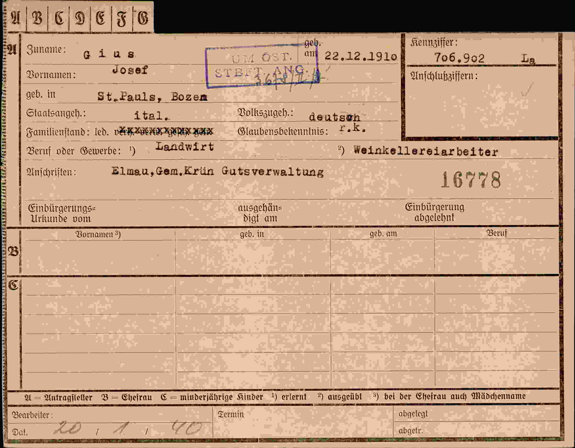 Dokument für Josef Gius