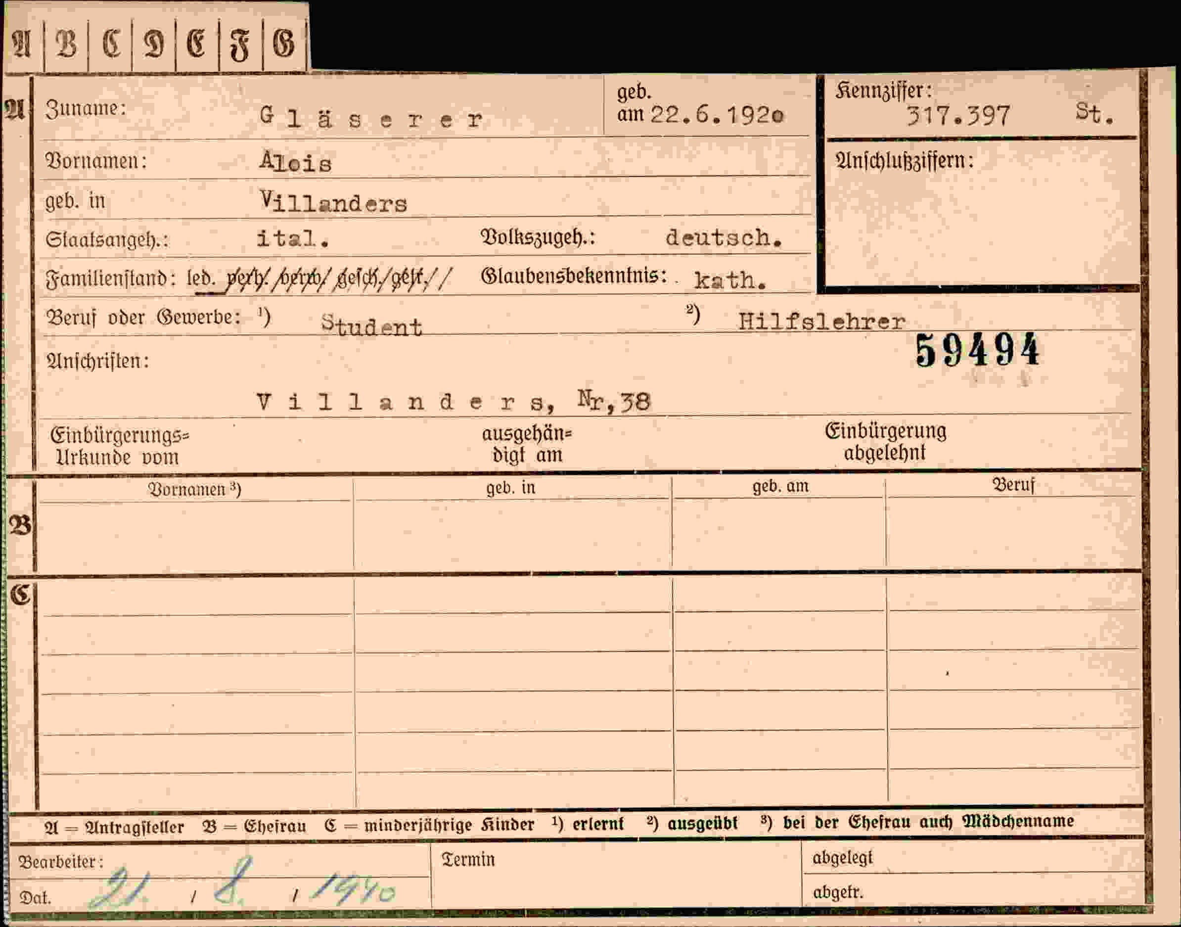 Dokument für Alois Gläserer