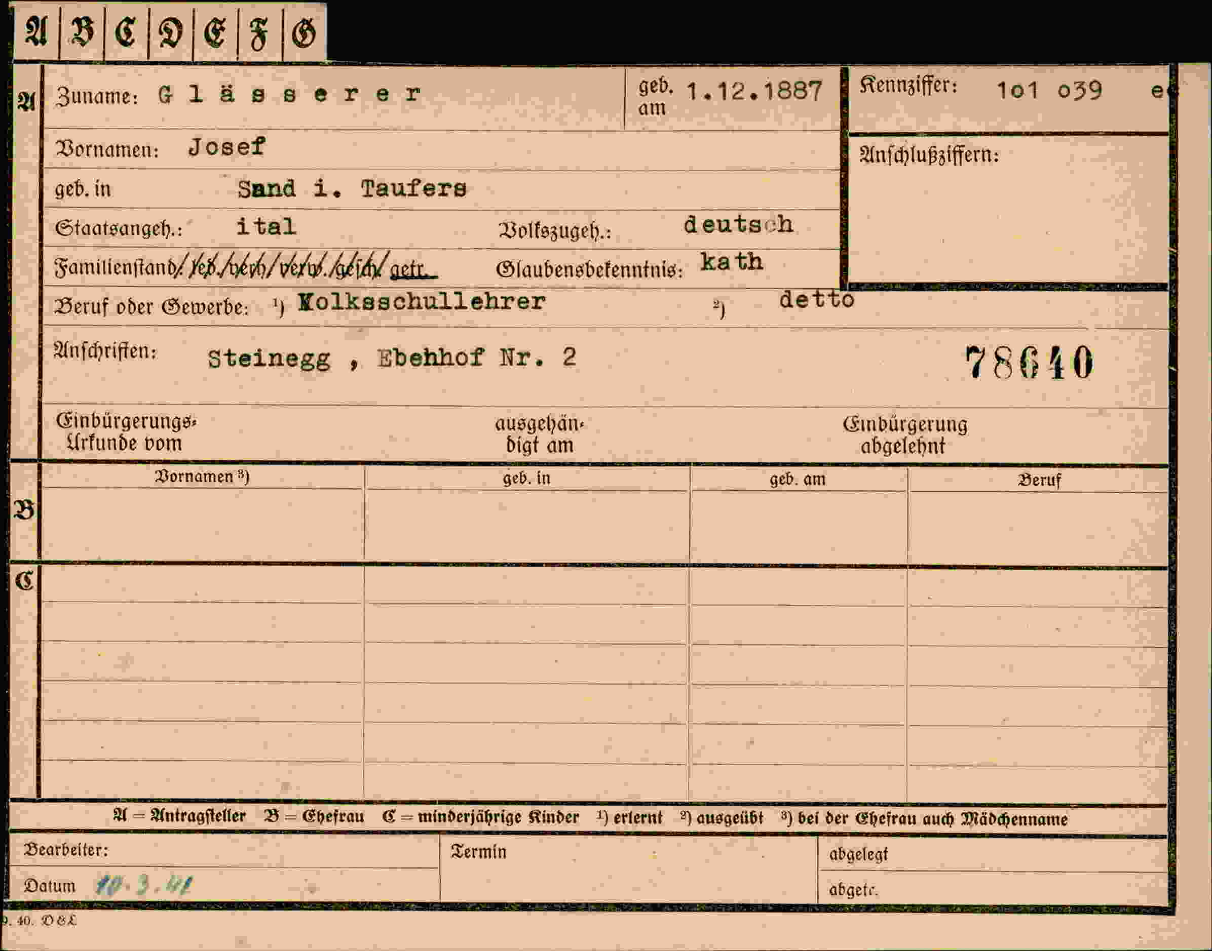 Dokument für Josef Glässerer