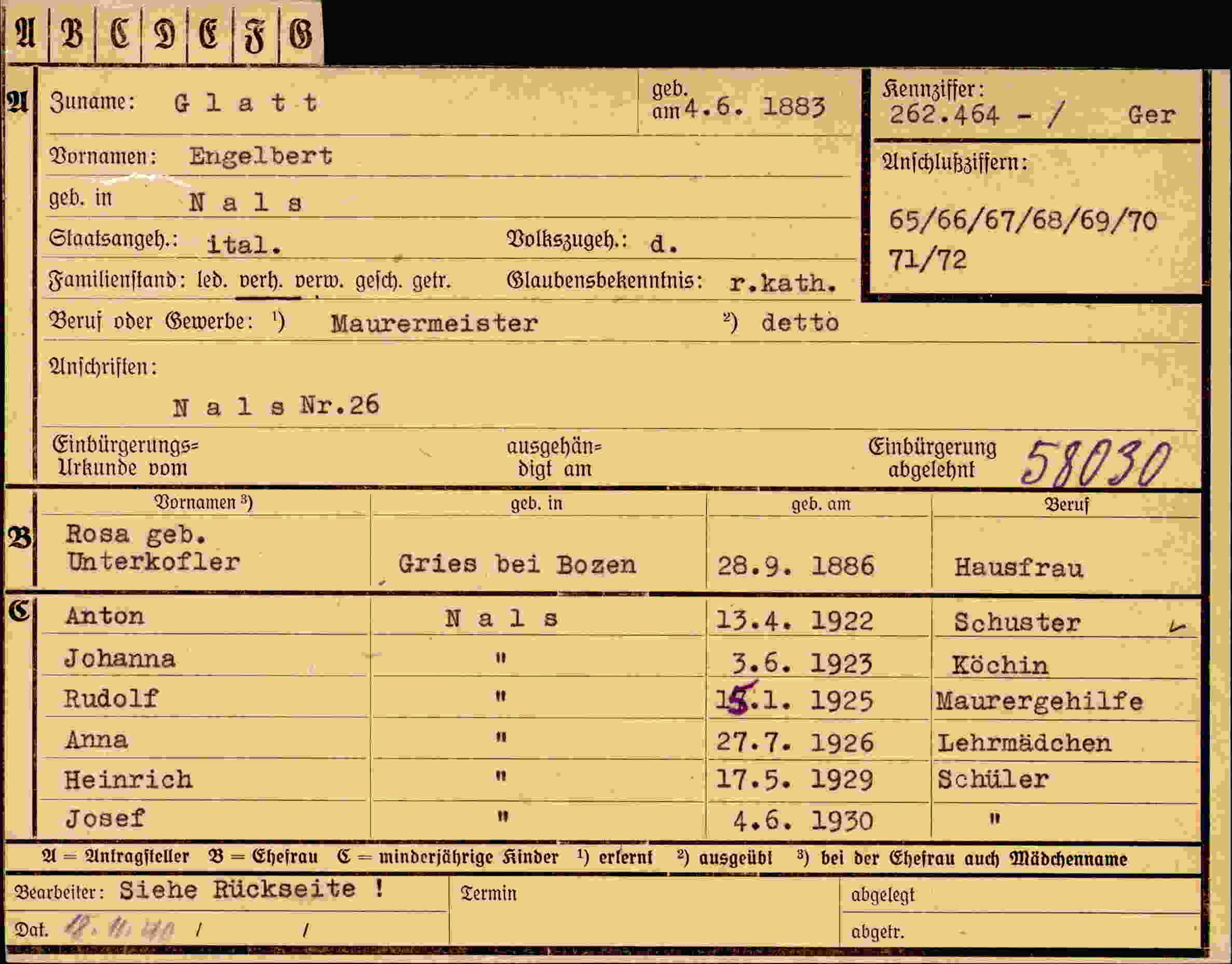 Dokument für Engelbert Glatt