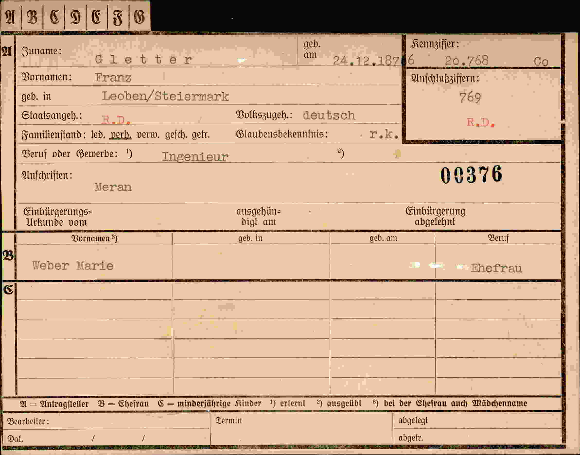Vorderseite des Dokuments