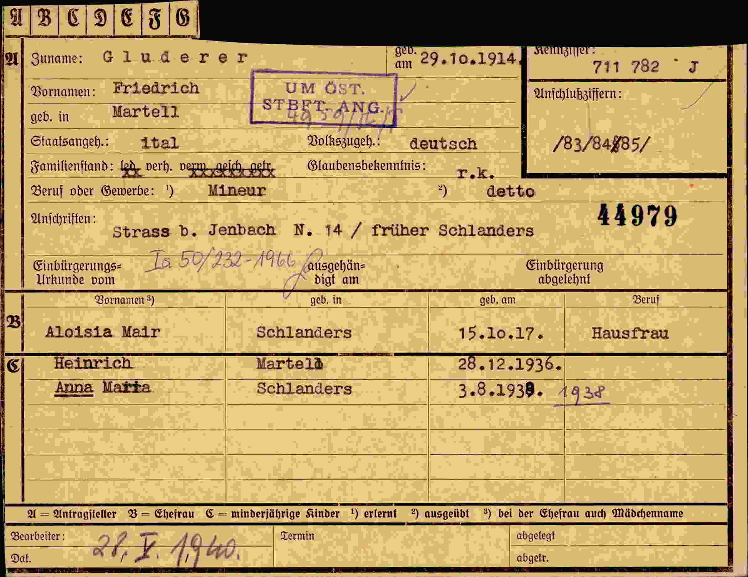 Dokument für Friedrich Gluderer