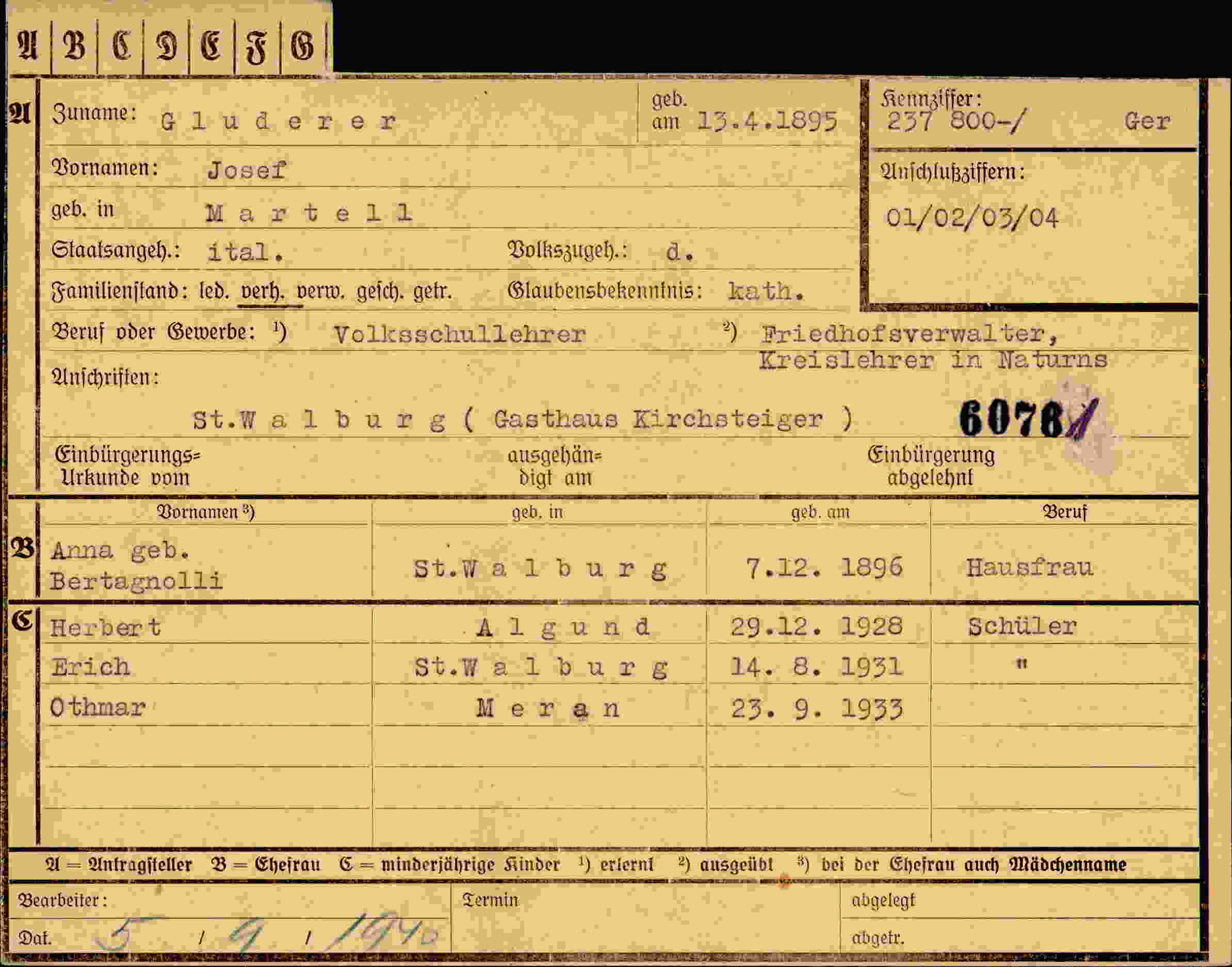 Dokument für Josef Gluderer