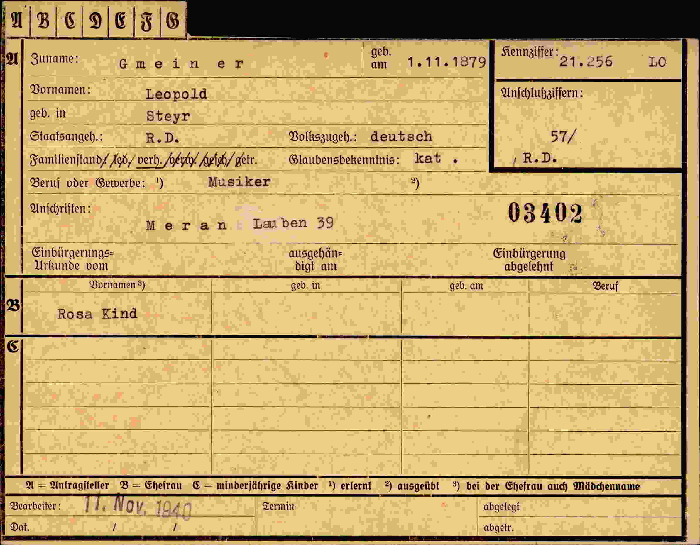 Dokument für Leopold Gmeiner