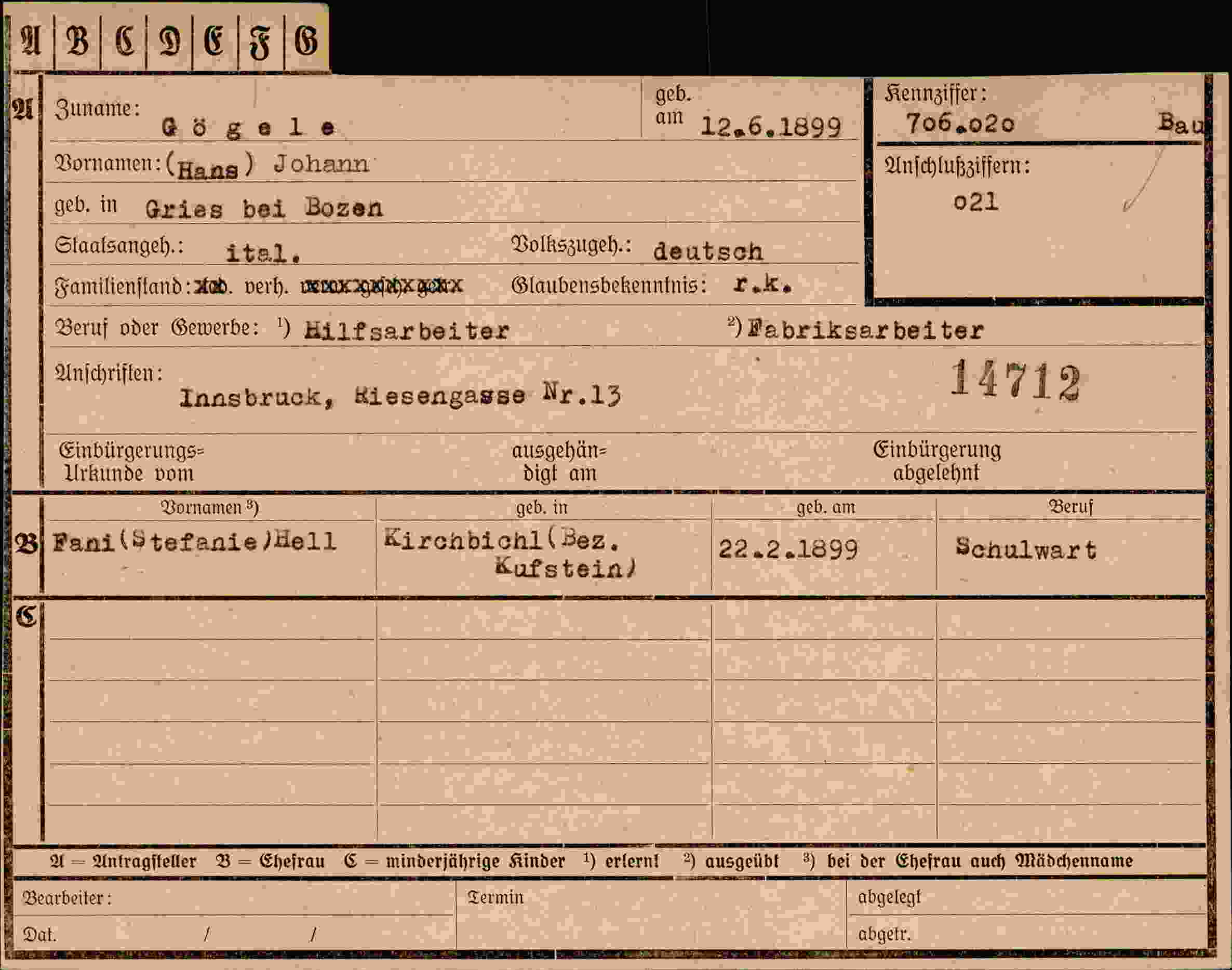 Vorderseite des Dokuments
