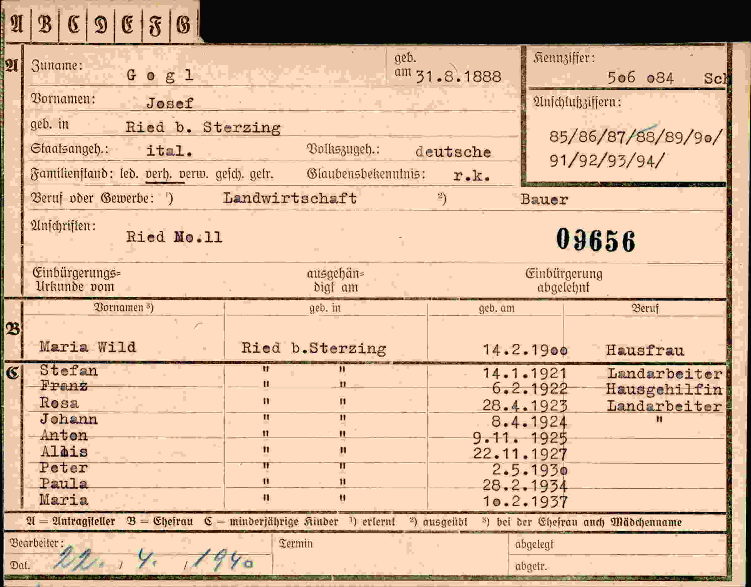Vorderseite des Dokuments