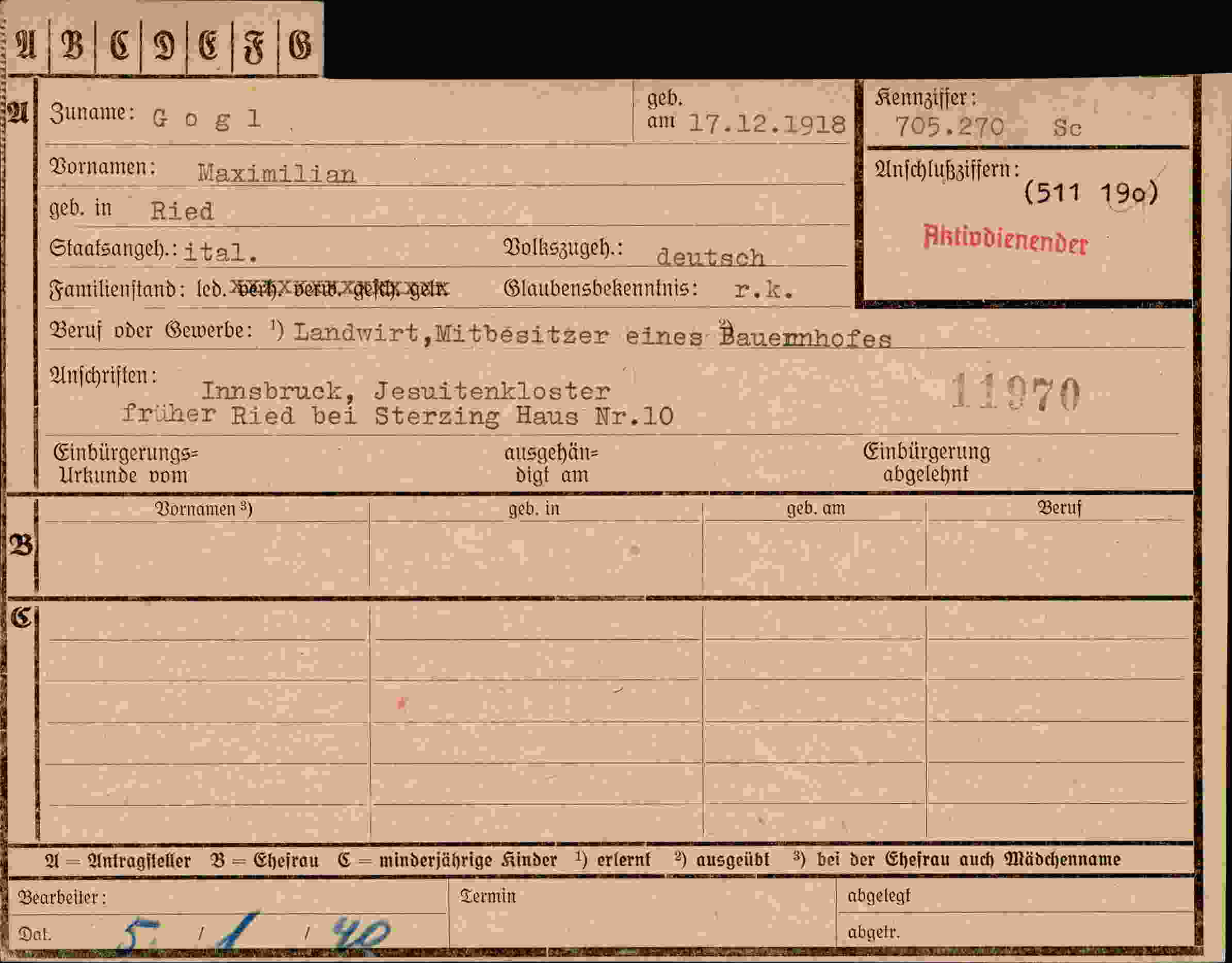 Vorderseite des Dokuments