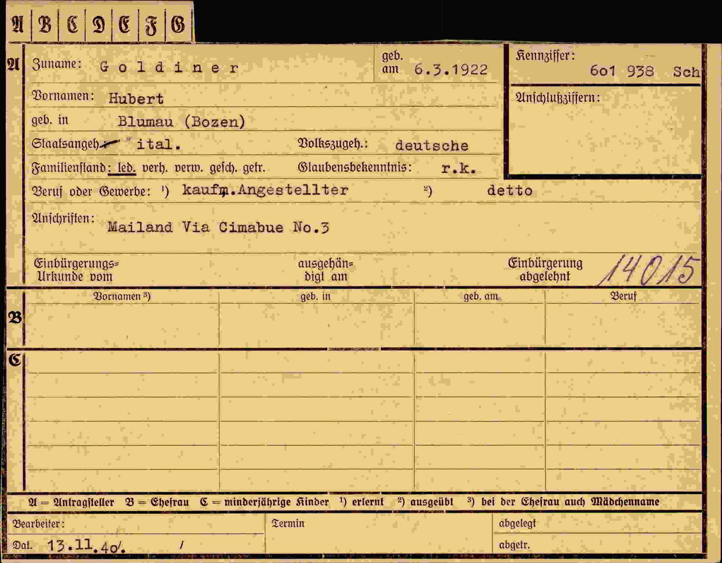 Dokument für Hubert Goldiner
