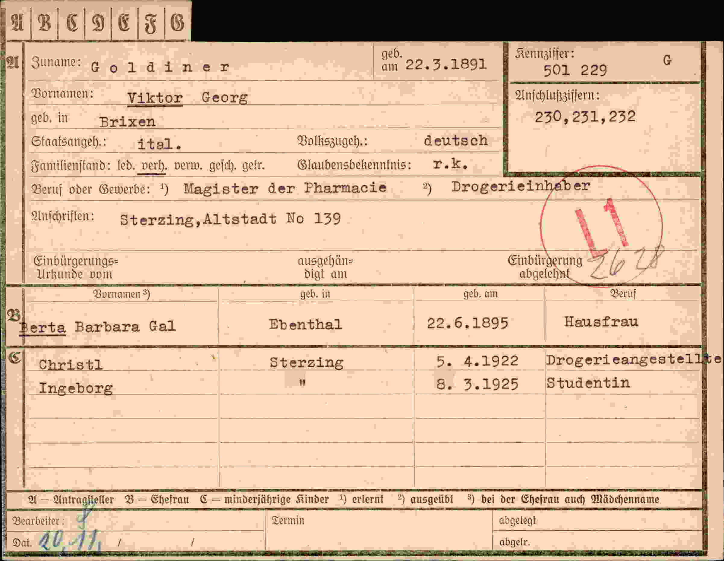 Dokument für Viktor Georg Goldiner
