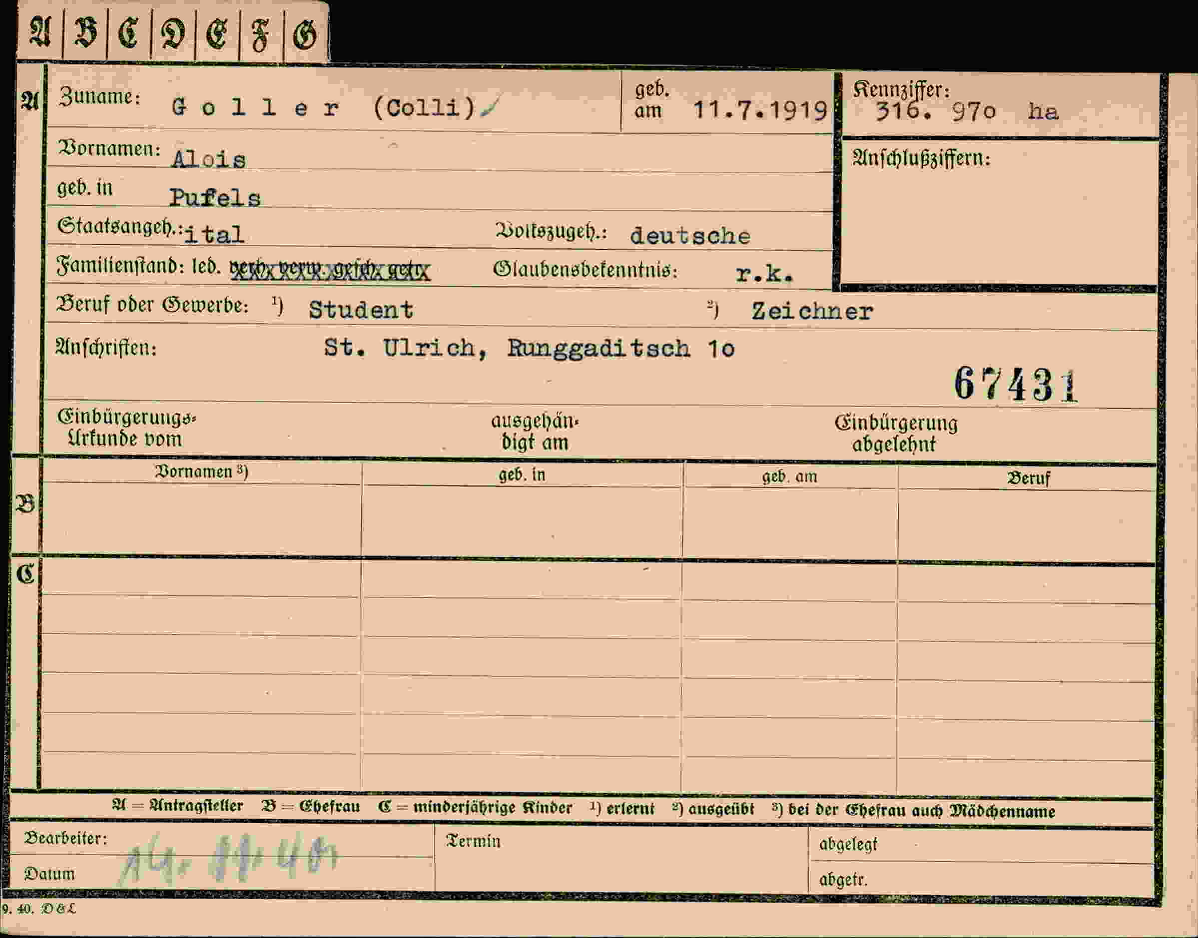 Dokument für Alois Goller