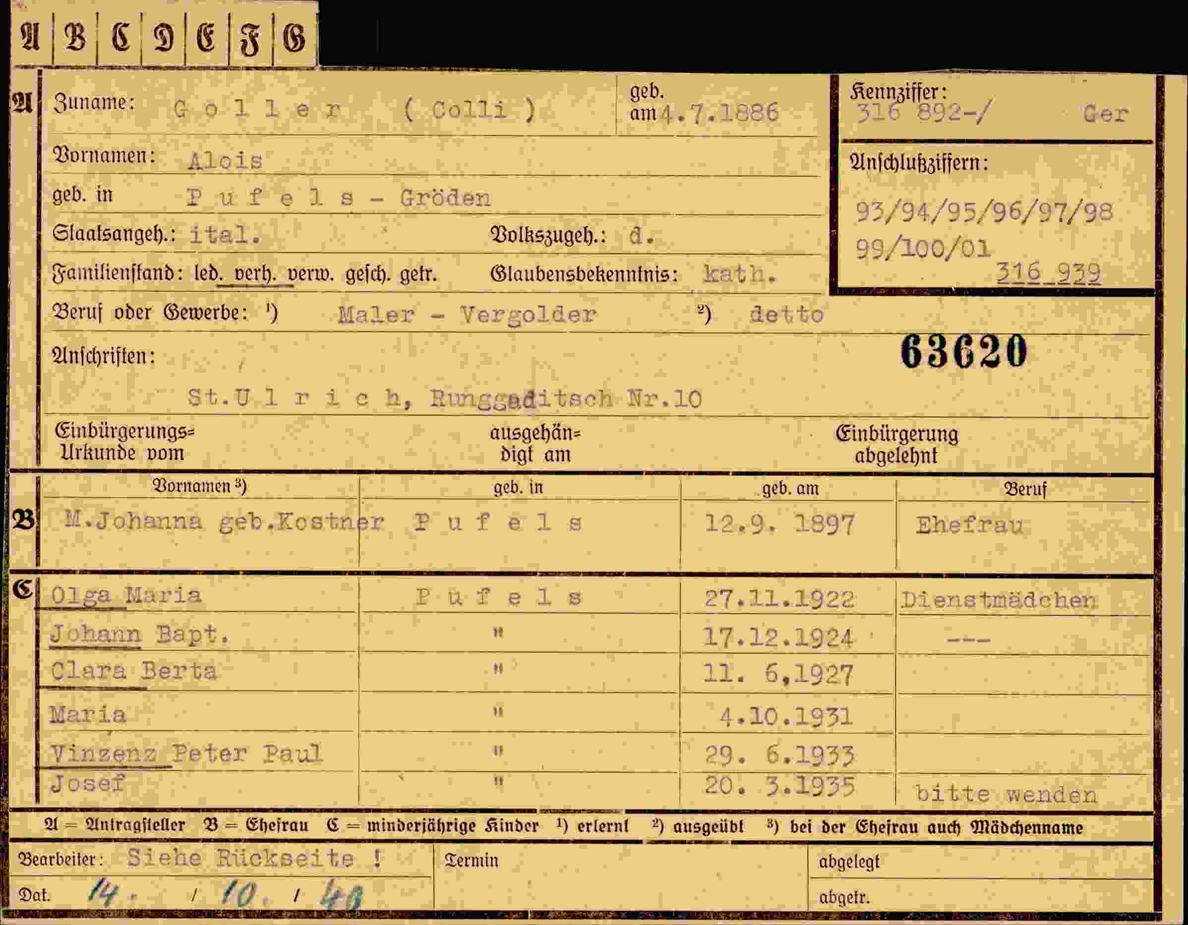 Dokument für Alois Goller